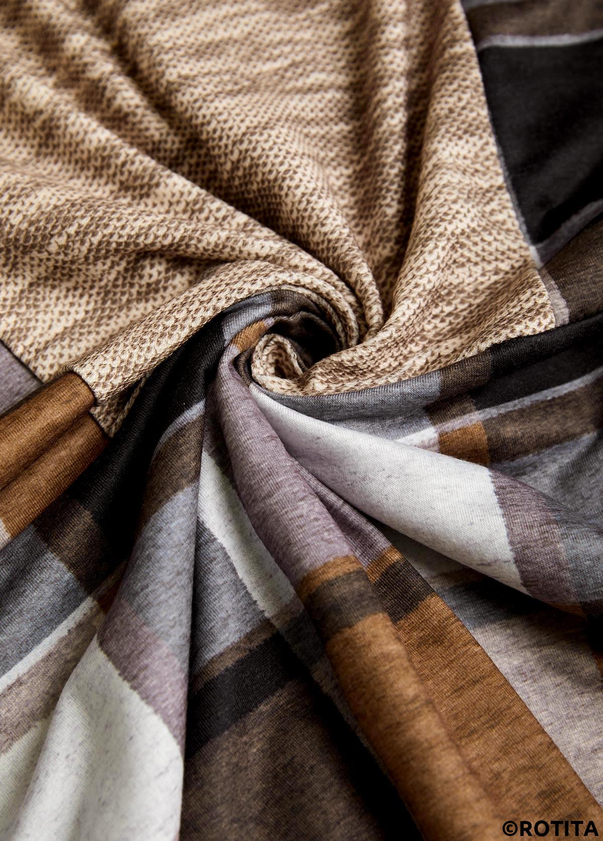 Dark Coffee tops,Plaid tops,ROTITA Patchwork Plaid Dark Coffee Long Sleeve Hoodie
