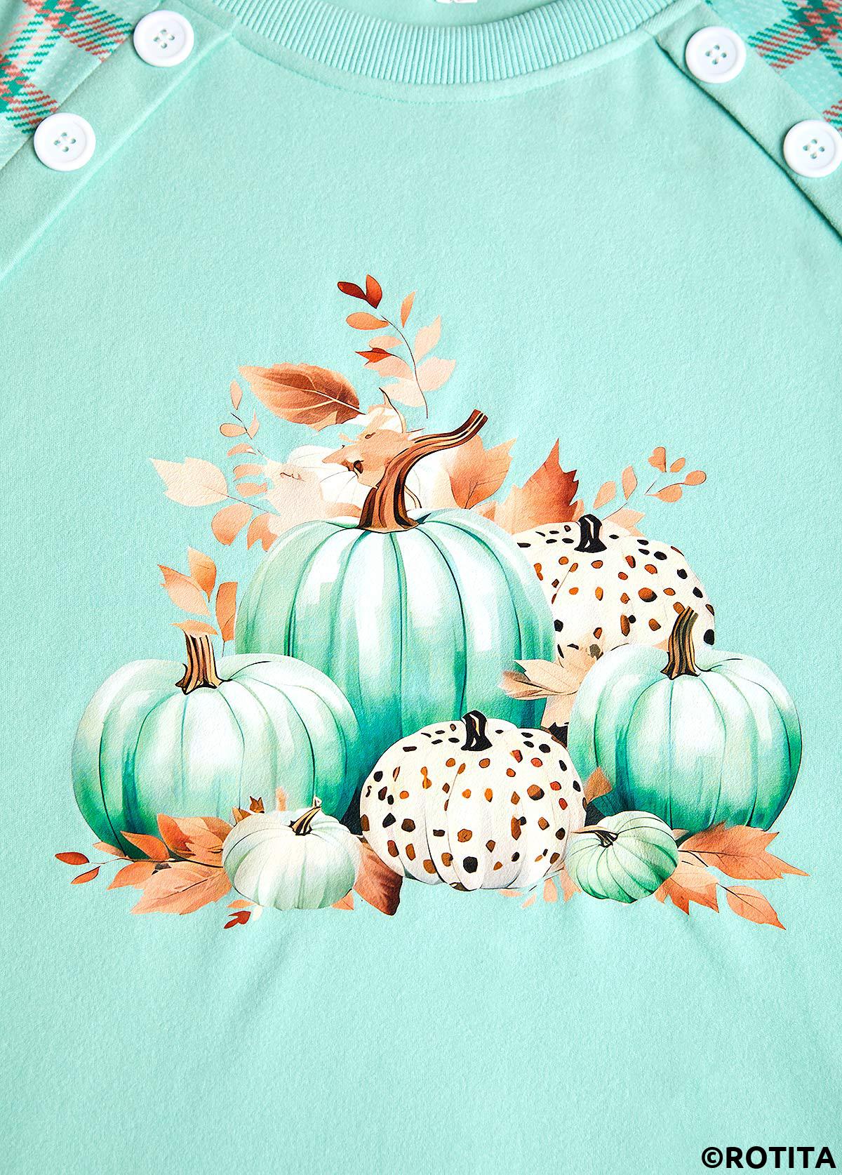 Mint Green plus size,Halloween plus size,Plaid plus size,Striped plus size,Plants plus size,ROTITA Plus Size Patchwork Mint Green Round Neck Sweatshirt