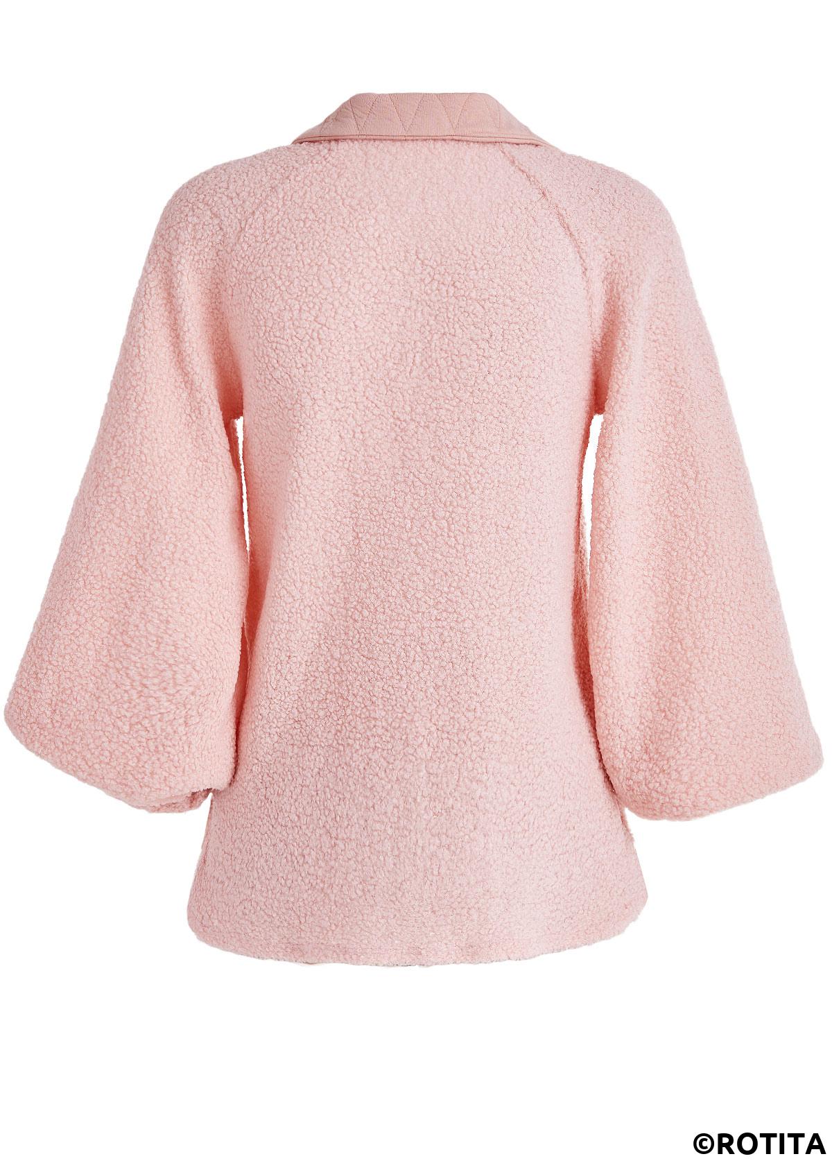 Sweat-shirt à manches longues et col rabattu en jacquard rose clair Rotita