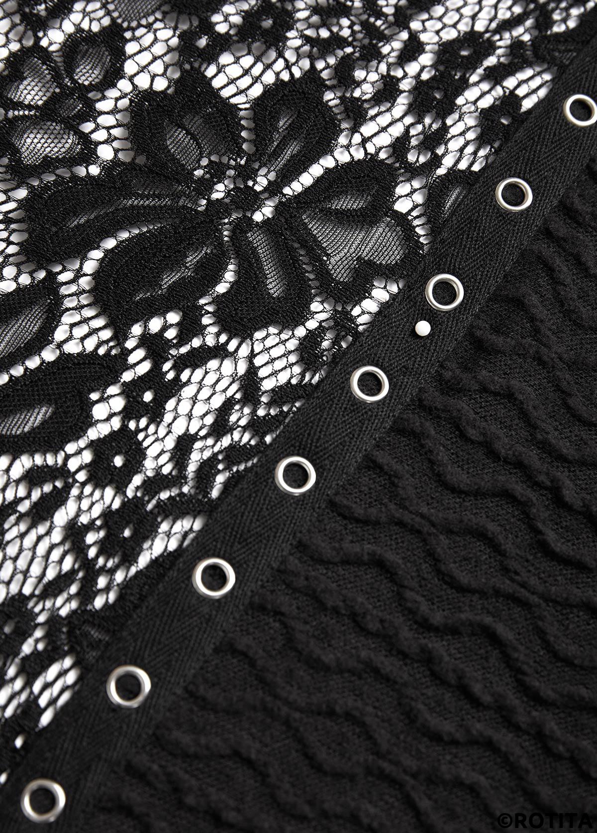 Black tops,Plain Color tops,ROTITA Patchwork Black Long Sleeve Light Cardigan