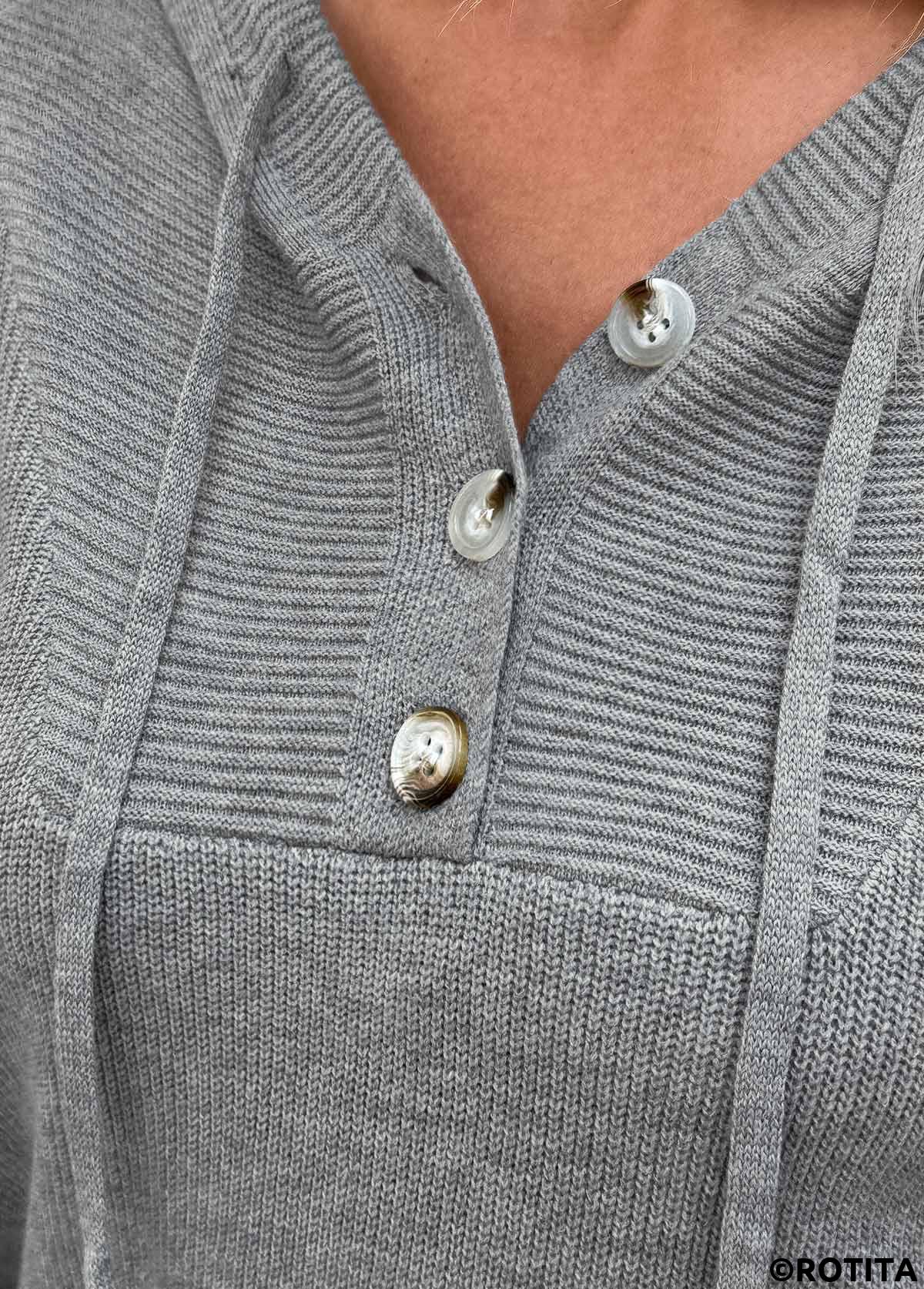 Dark Grey tops,Plain Color tops,Patchwork Dark Grey Hooded Long Sleeve Sweater