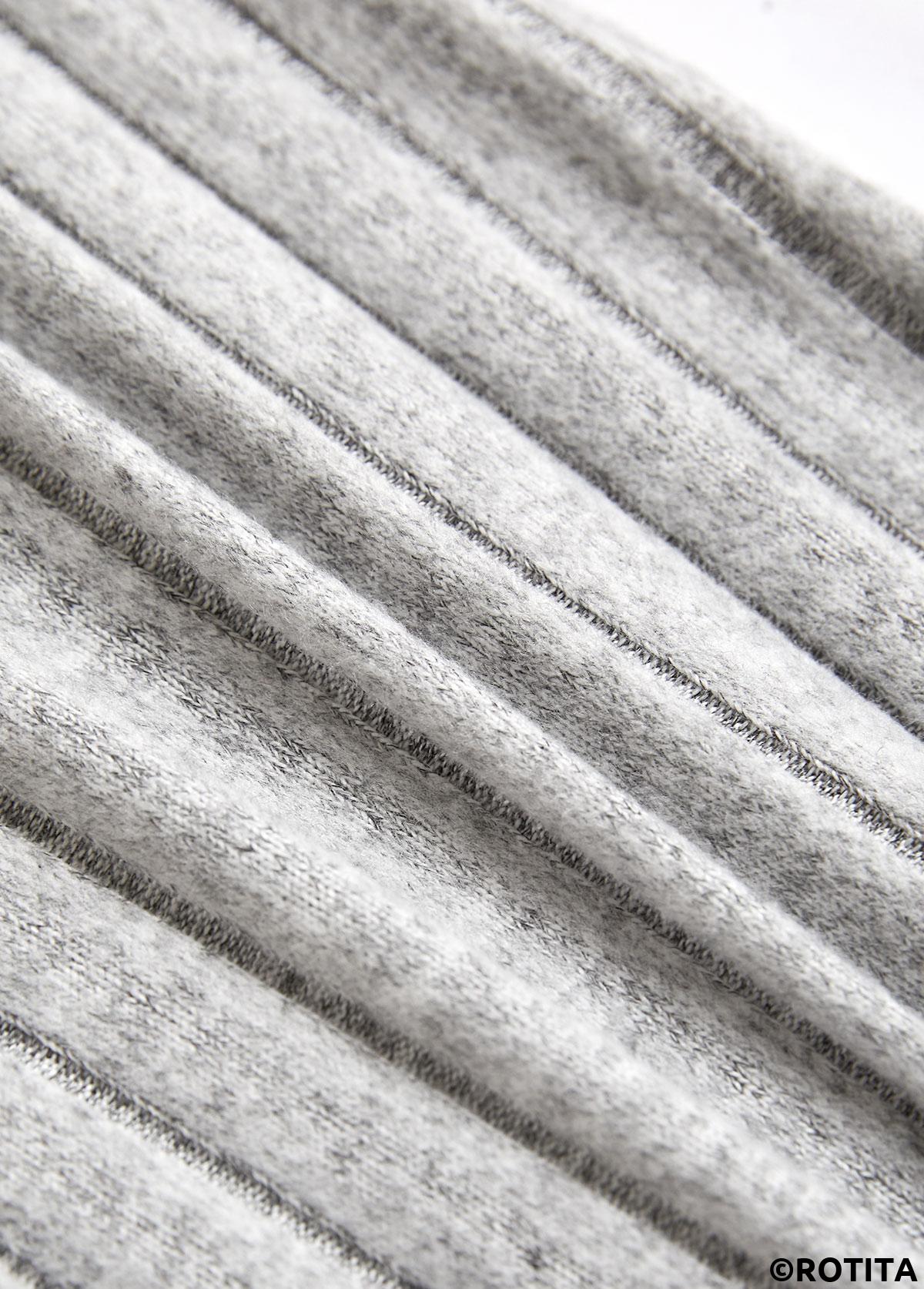 Light Grey tops,Plain Color tops,ROTITA Button Light Grey V Neck Long Sleeve T Shirt