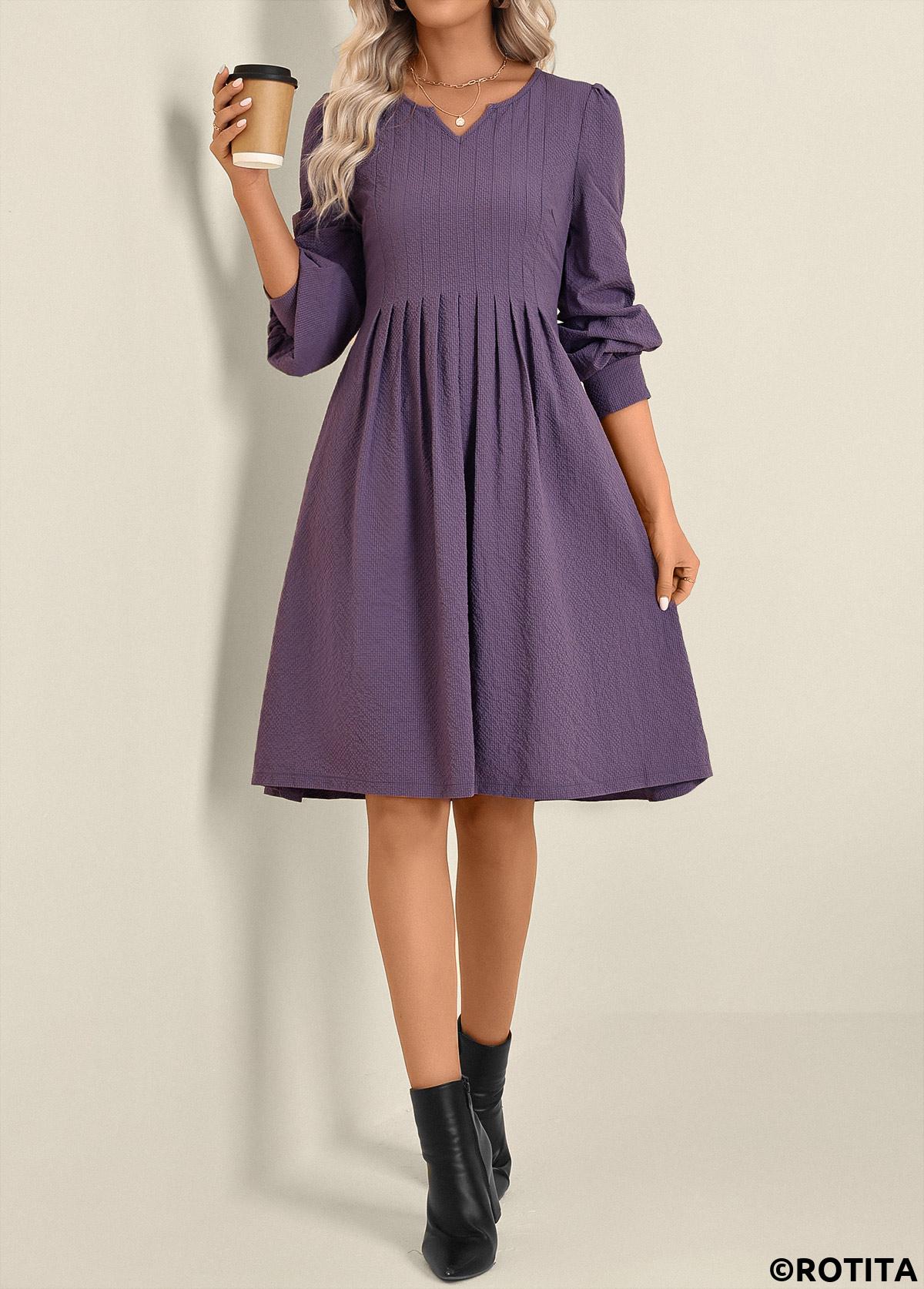 ROTITA Long Sleeve Split Dusty Purple Dress