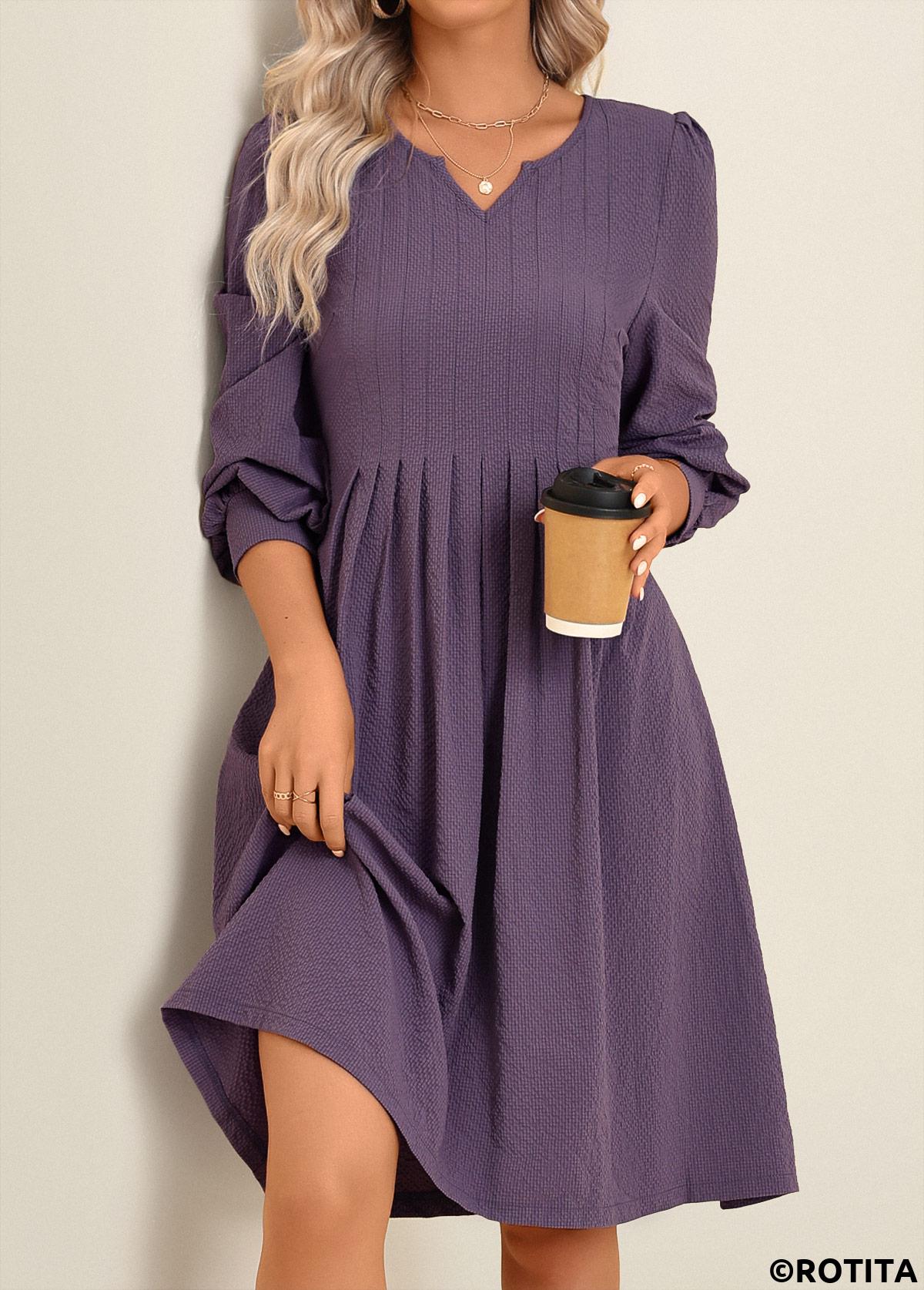 ROTITA Long Sleeve Split Dusty Purple Dress