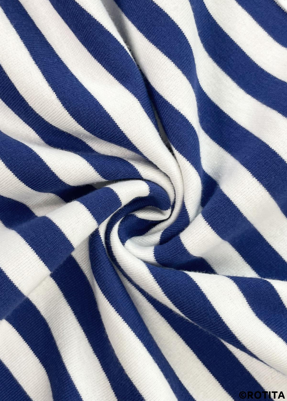 Blue tops,Striped tops,Geometric tops,ROTITA Patchwork Striped Blue Long Sleeve Hoodie