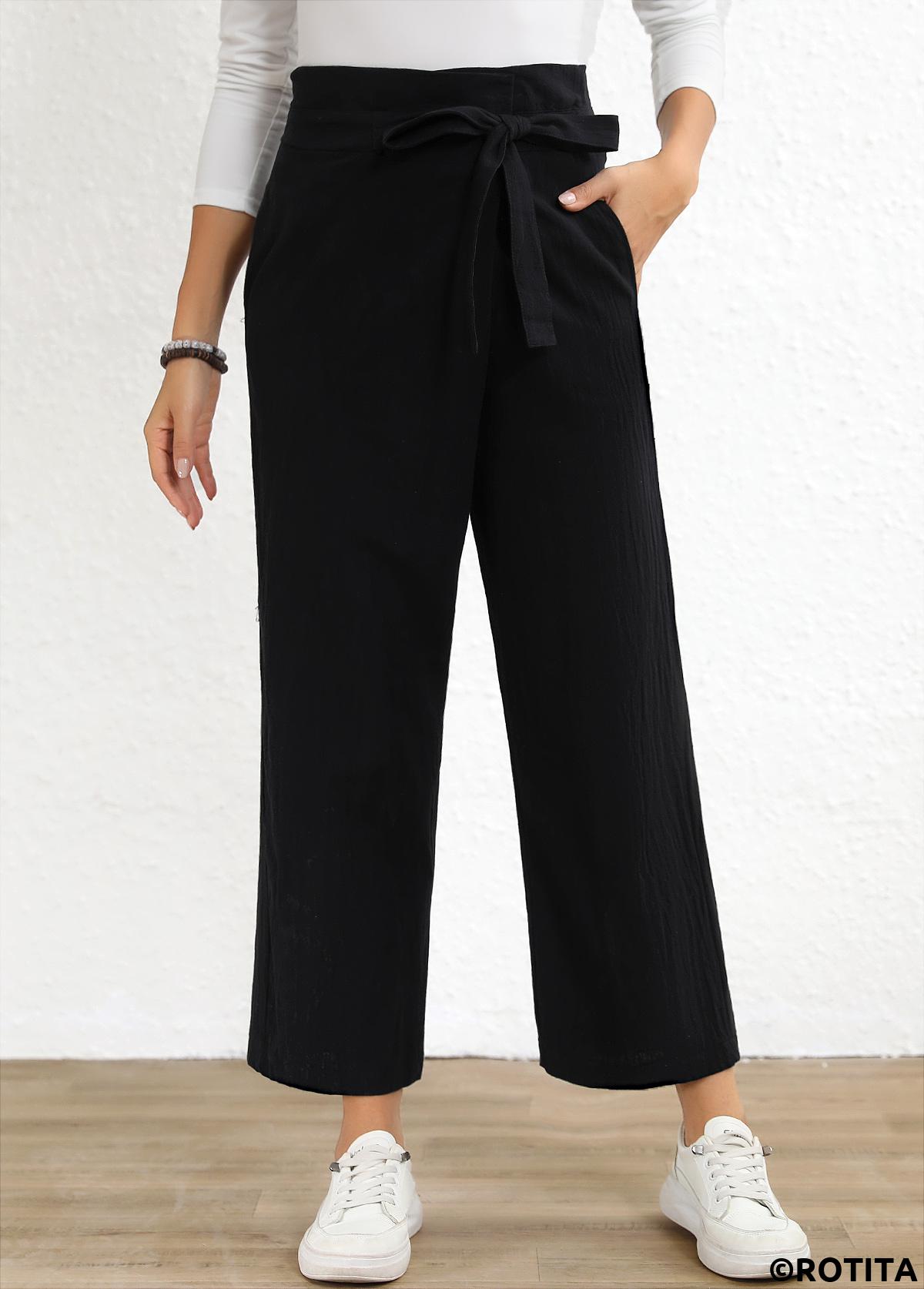 Bowknot Drawastring Black High Waisted Pants