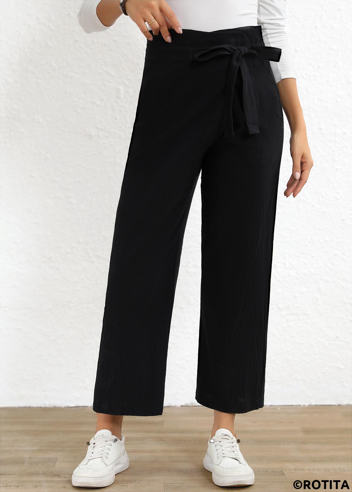 Bowknot Drawastring Black High Waisted Pants