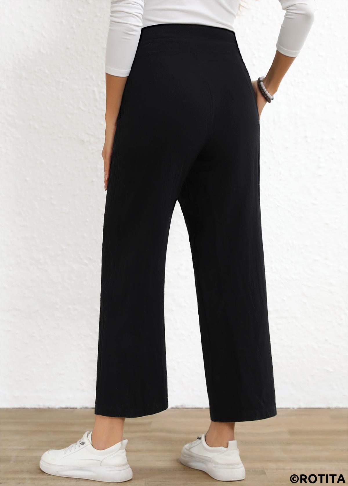 Bowknot Drawastring Black High Waisted Pants