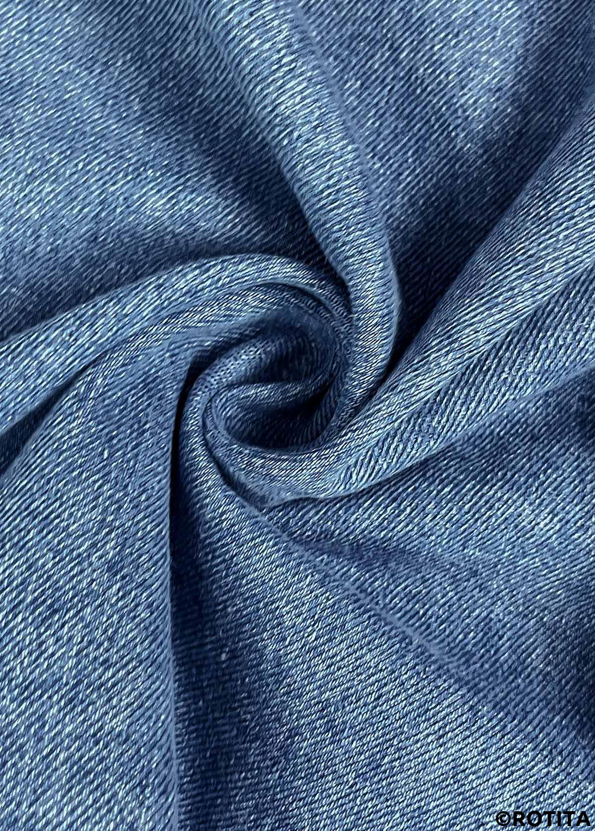 Denim Blue tops,Denim-Effect Print tops,Patchwork Denim Blue Lapel Long Sleeve Coat
