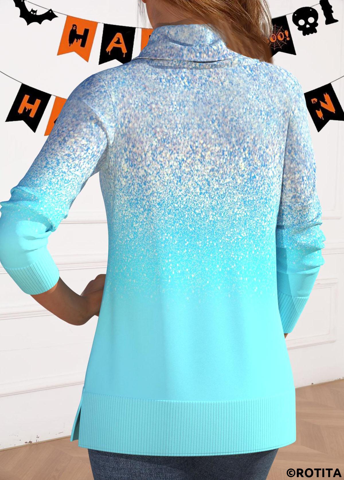 Mint Green tops,Halloween tops,Dot tops,Leopard tops,Ombre tops,ROTITA Halloween Drawstring Mint Green Cowl Neck Long Sleeve Sweatshirt