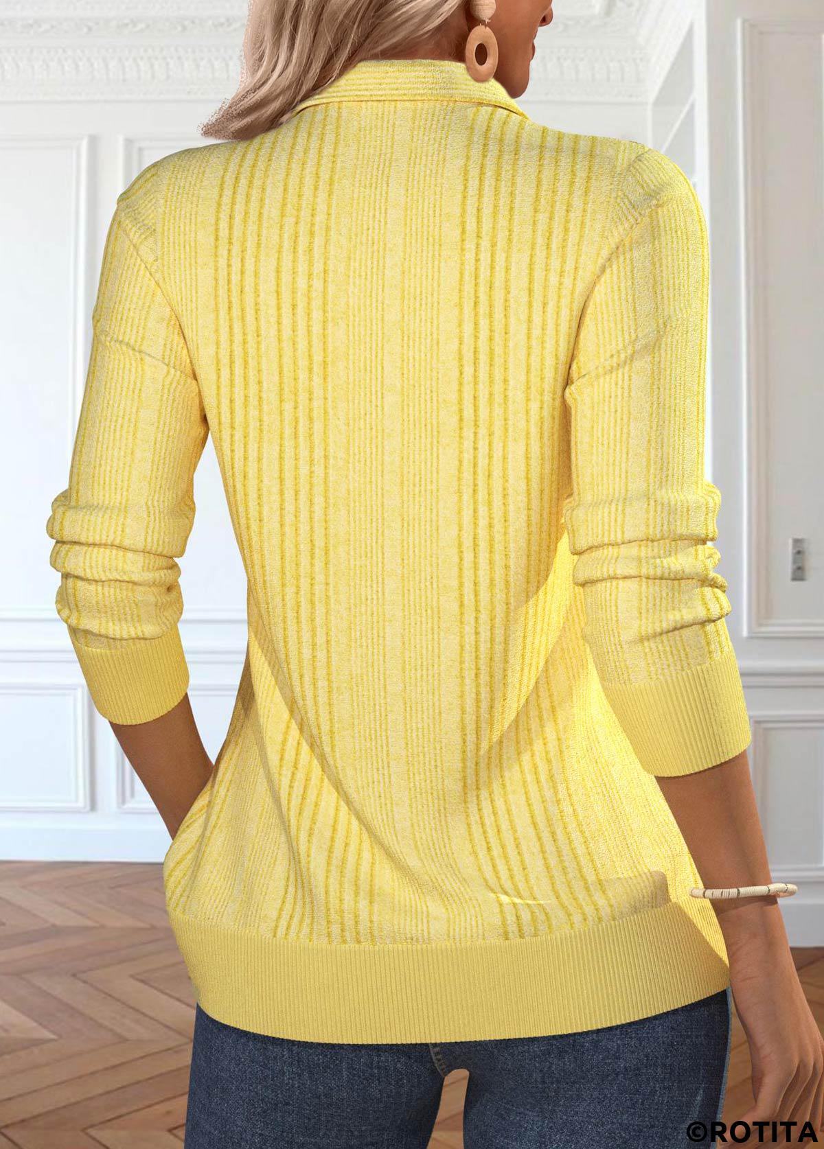 Sweat-shirt à manches longues et col rabattu jaune clair avec fermeture éclair Rotita