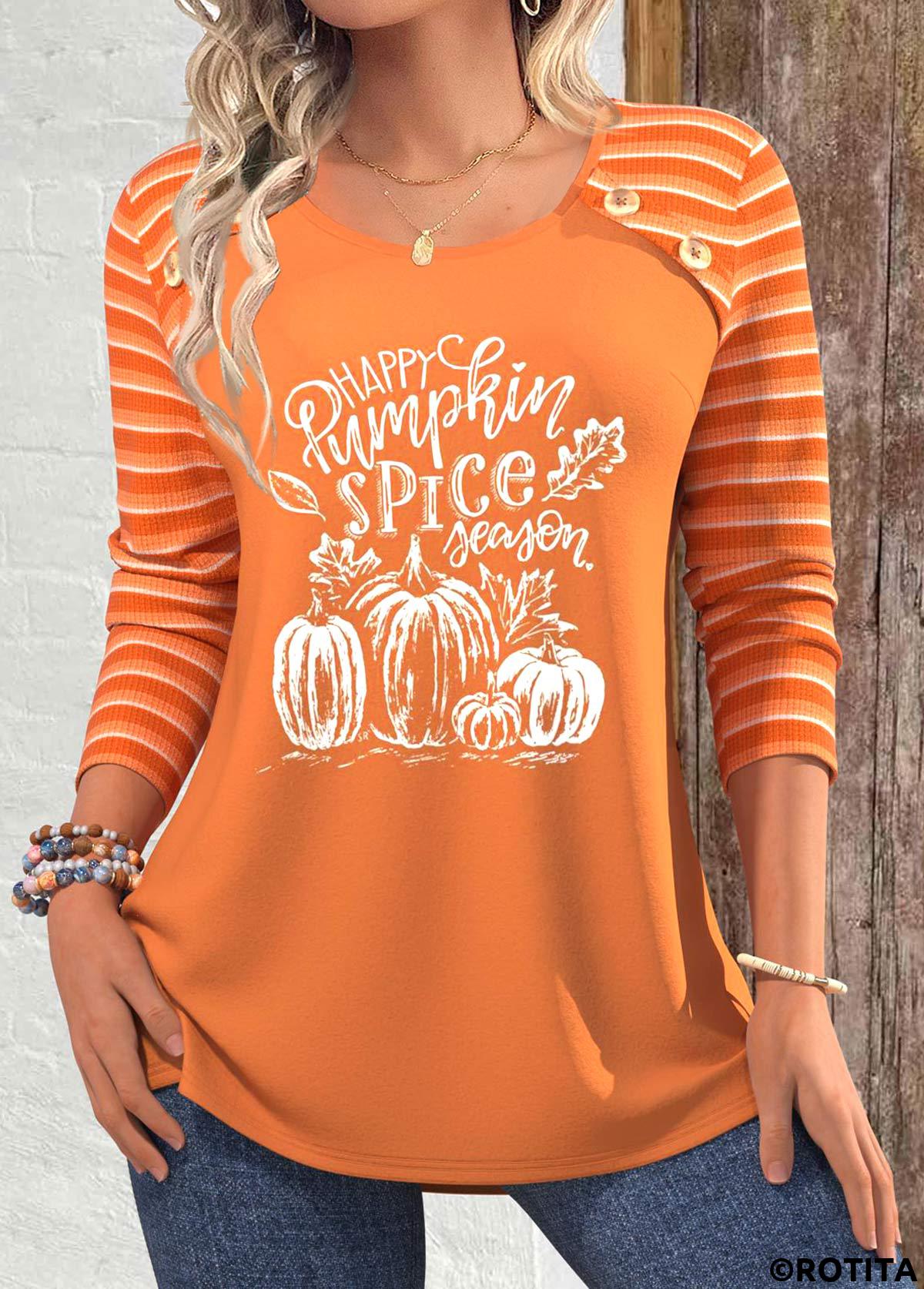 T-shirt à col rond en terre cuite avec imprimé patchwork Halloween Rotita