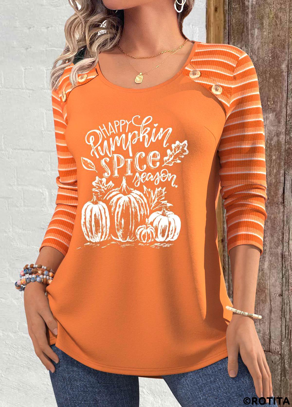 T-shirt à col rond en terre cuite avec imprimé patchwork Halloween Rotita
