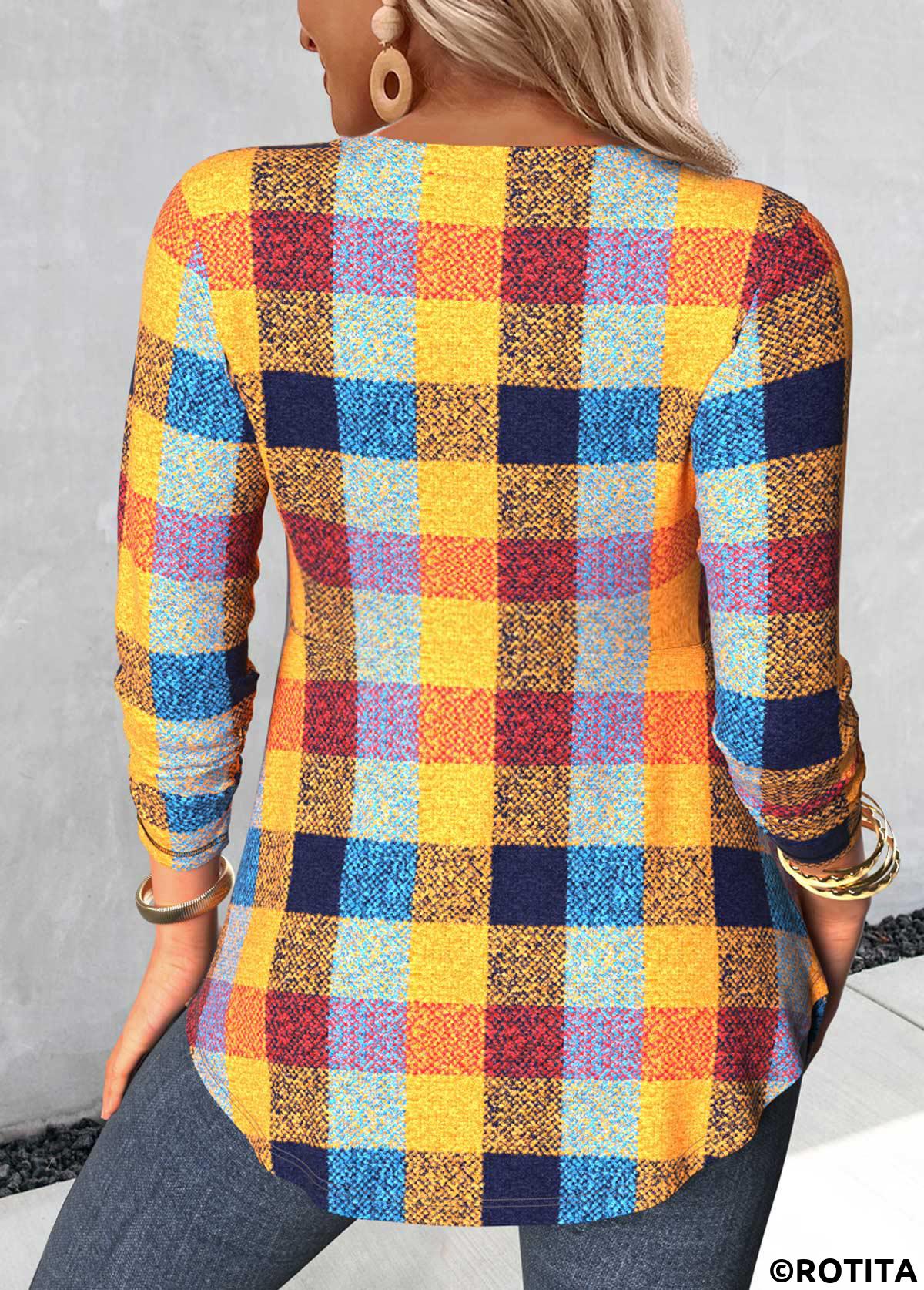 Ginger tops,Plaid tops,ROTITA Plaid Ginger Heart Collar Fake Two Piece Twinset