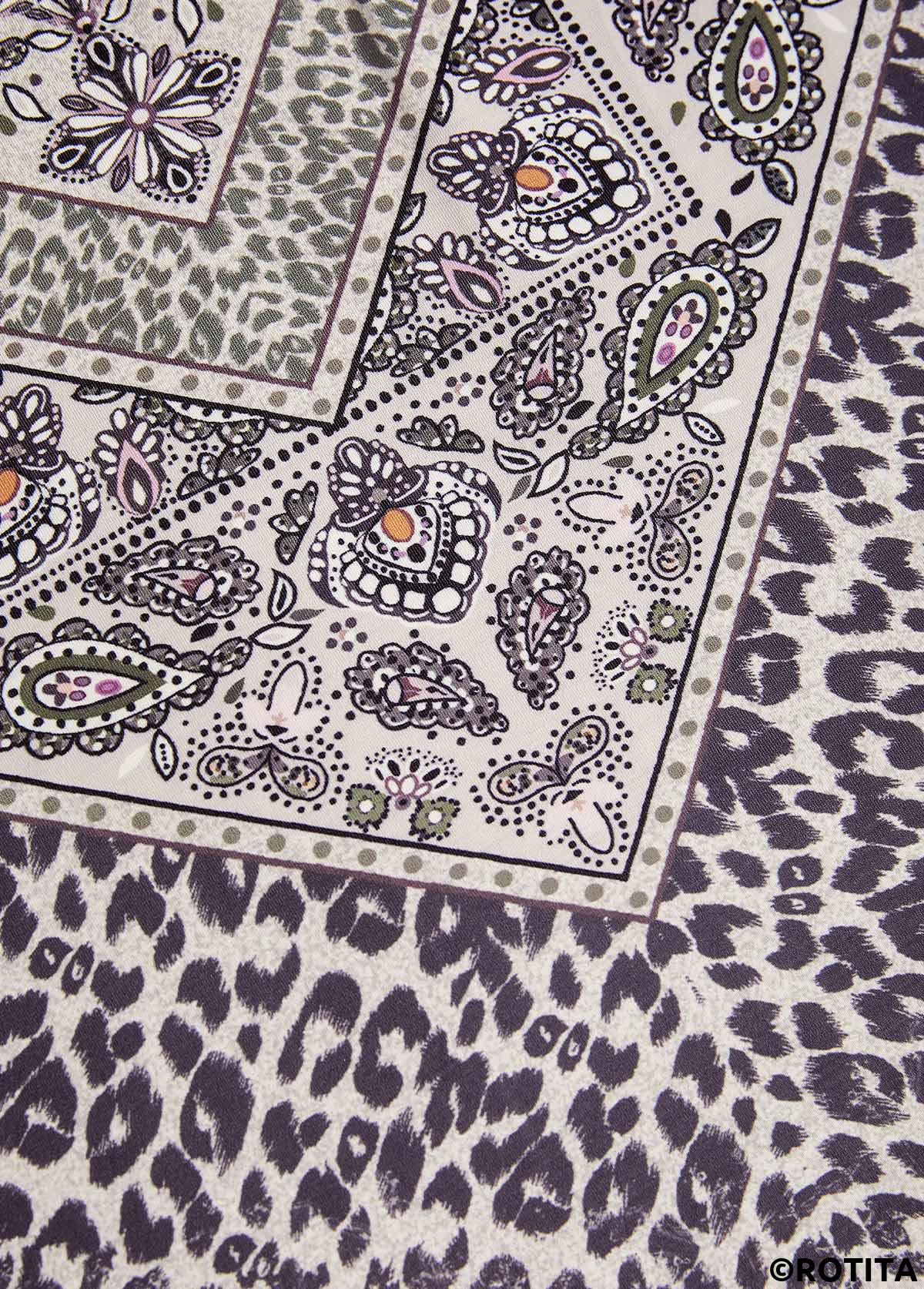 Light Camel tops,Leopard tops,Tribal tops,Paisley tops,ROTITA Button Leopard Light Camel Cowl Neck T Shirt