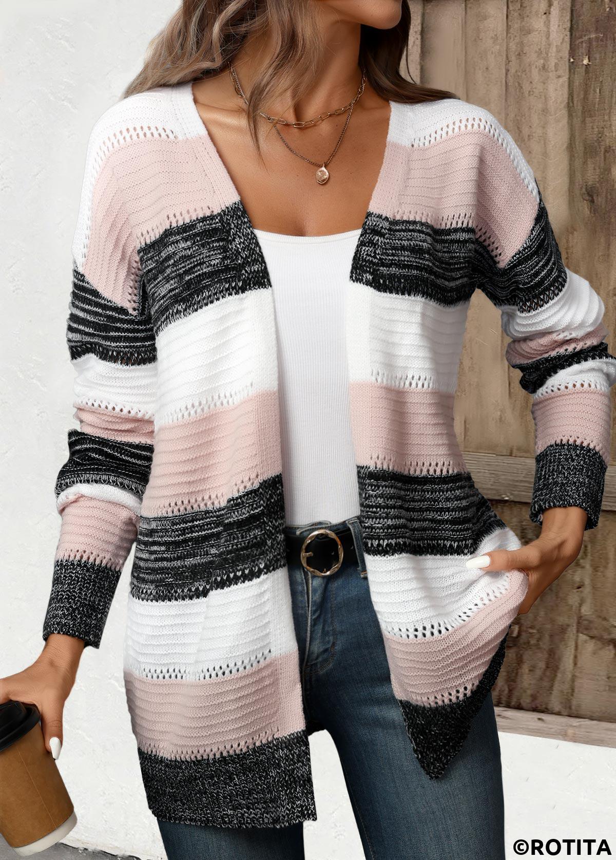 cardigan noir à manches longues à rayures patchwork