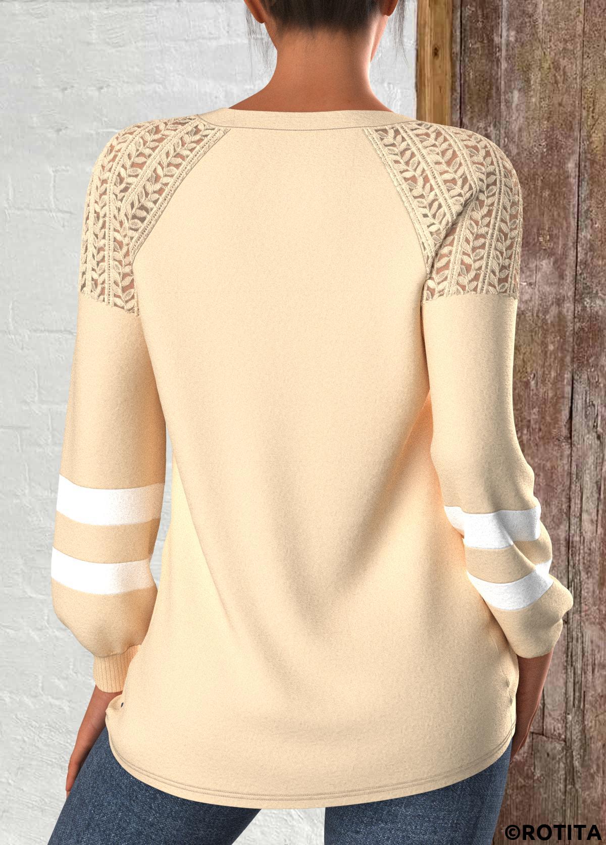 Light Camel tops,Halloween tops,Plants tops,Striped tops,Letter tops,ROTITA Halloween Patchwork Light Camel Round Neck Long Sleeve Sweatshirt