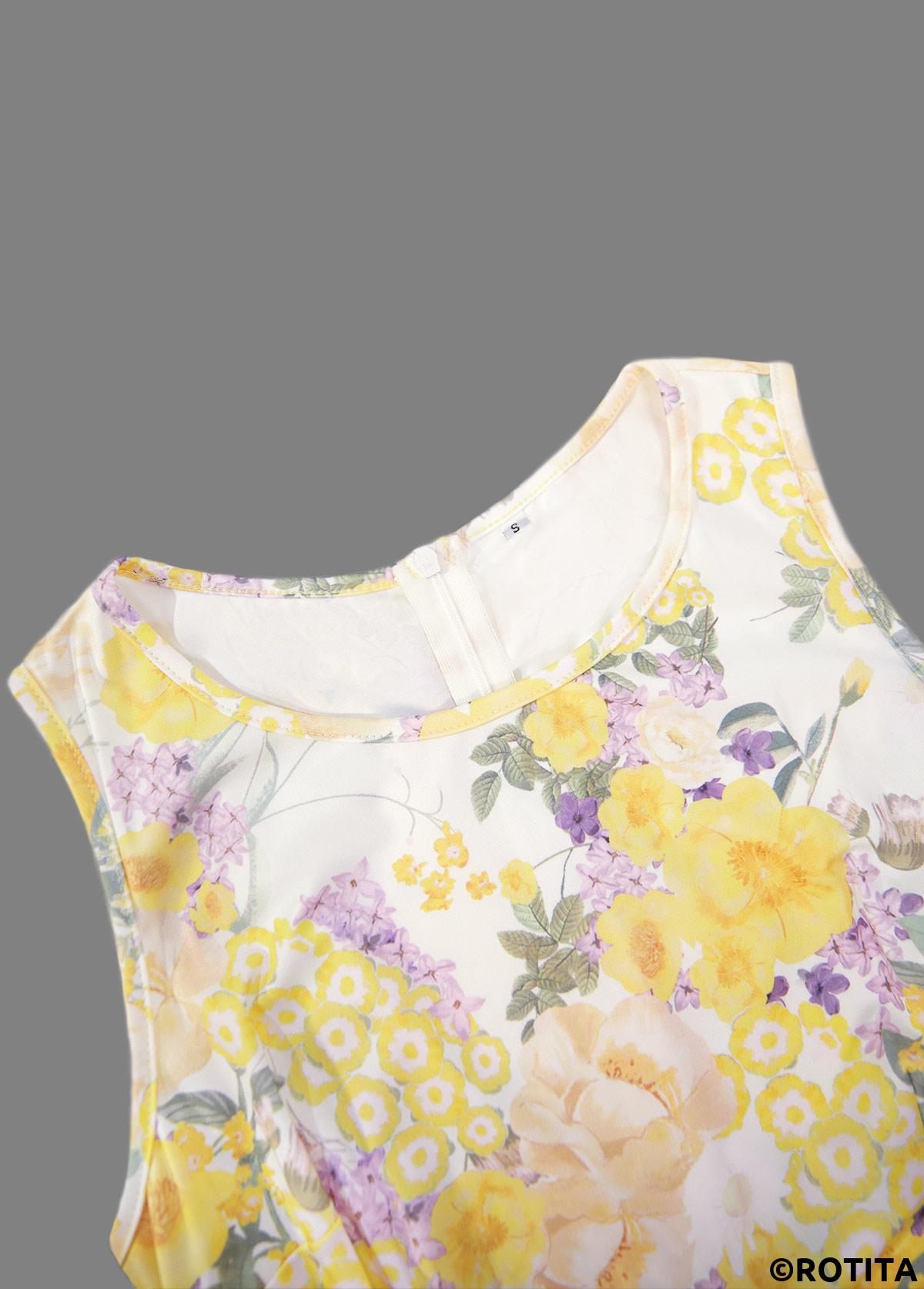 Light Yellow dresses,Floral dresses,Plants dresses,Everyday dresses,Casual dresses,ROTITA Two Piece Floral Print Light Yellow Dress and Cardigan