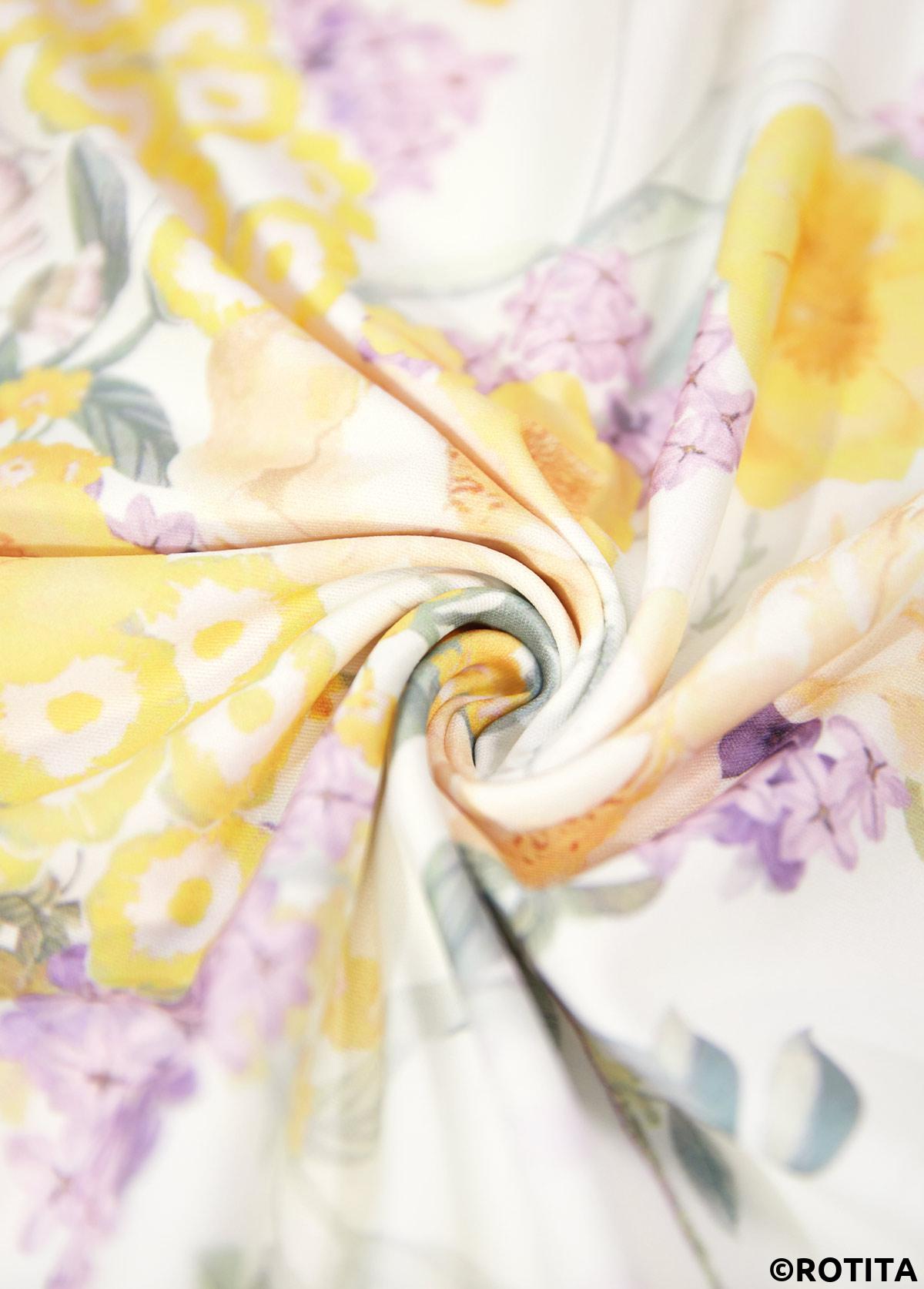 Light Yellow dresses,Floral dresses,Plants dresses,Everyday dresses,Casual dresses,ROTITA Two Piece Floral Print Light Yellow Dress and Cardigan