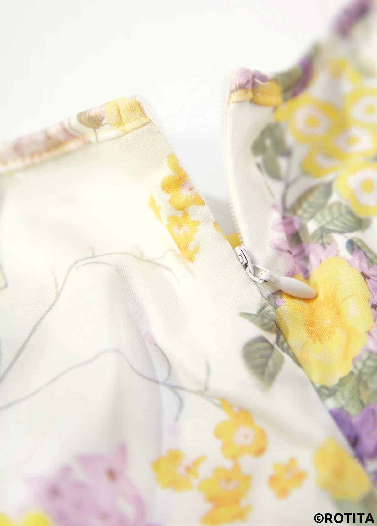 Light Yellow dresses,Floral dresses,Plants dresses,Everyday dresses,Casual dresses,ROTITA Two Piece Floral Print Light Yellow Dress and Cardigan