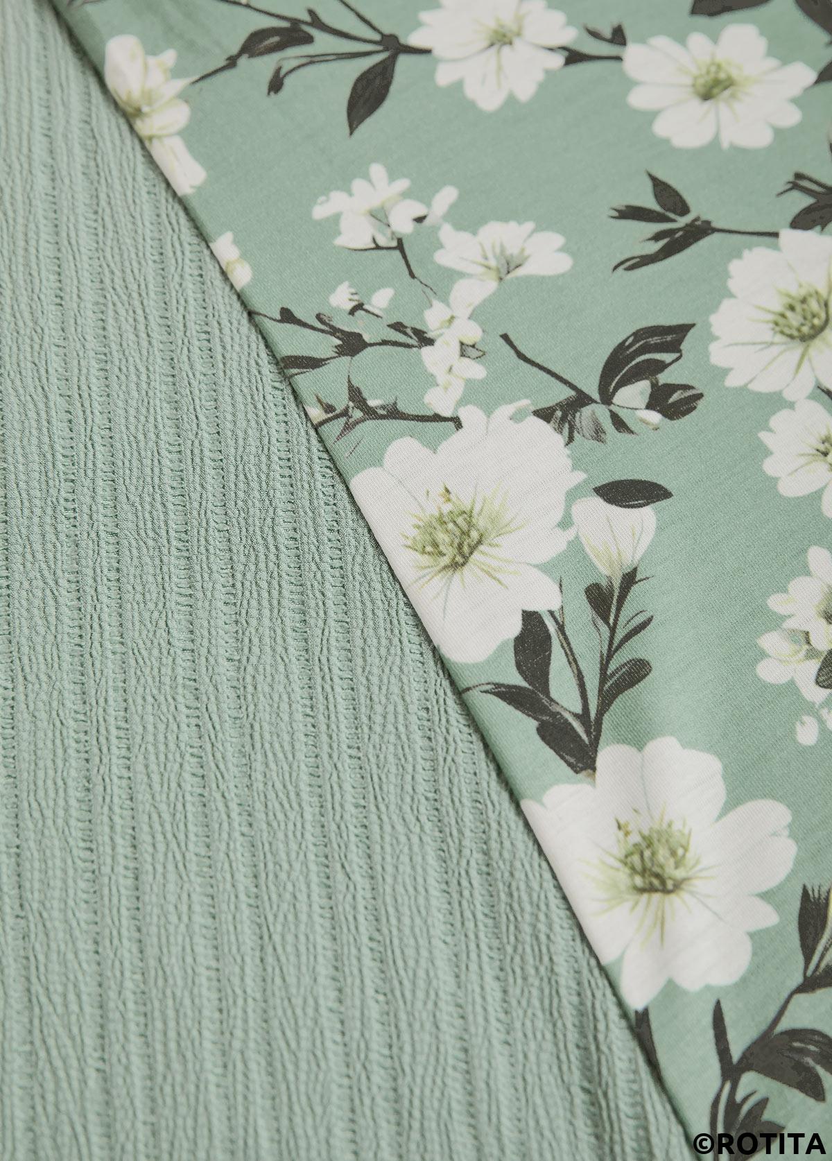 Sage Green plus size,Floral plus size,Plants plus size,ROTITA Plus Size Fake 2in1 Sage Green Floral Print Dress