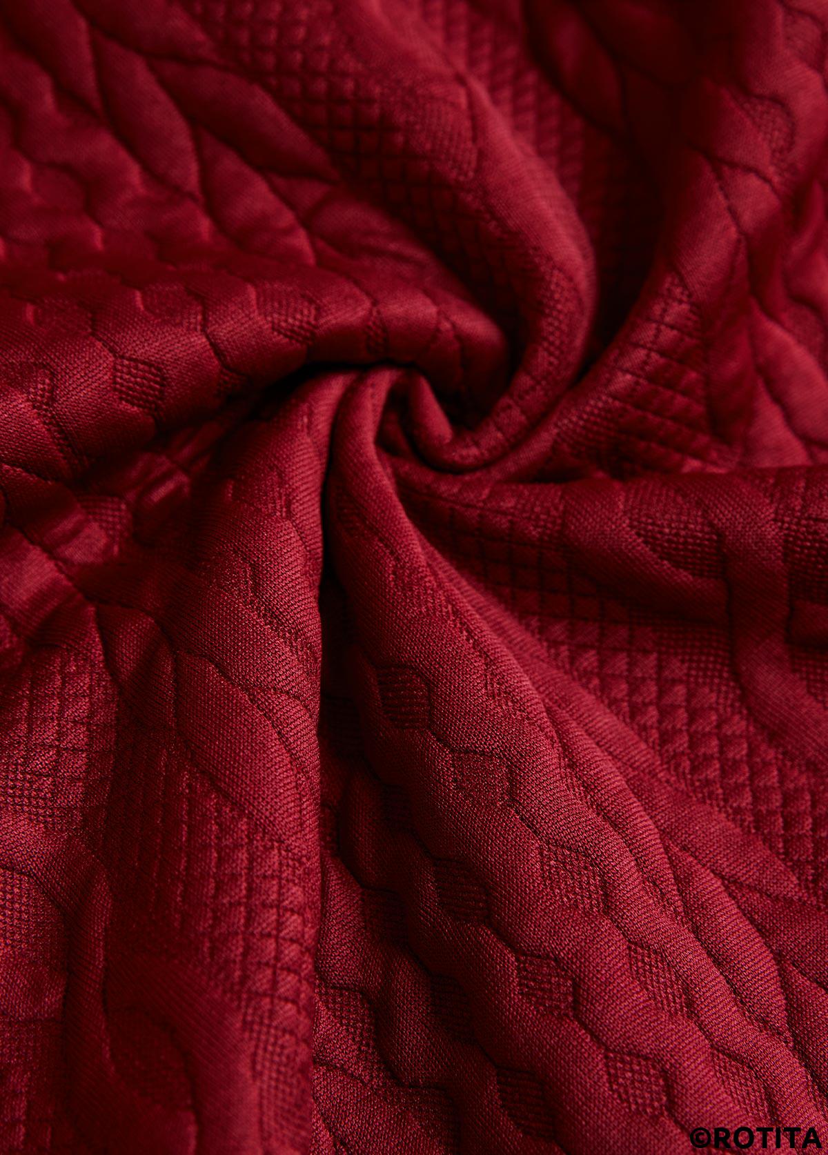 Wine Red plus size,Tribal plus size,ROTITA Plus Size Patchwork Wine Red Tribal Print Hoodie