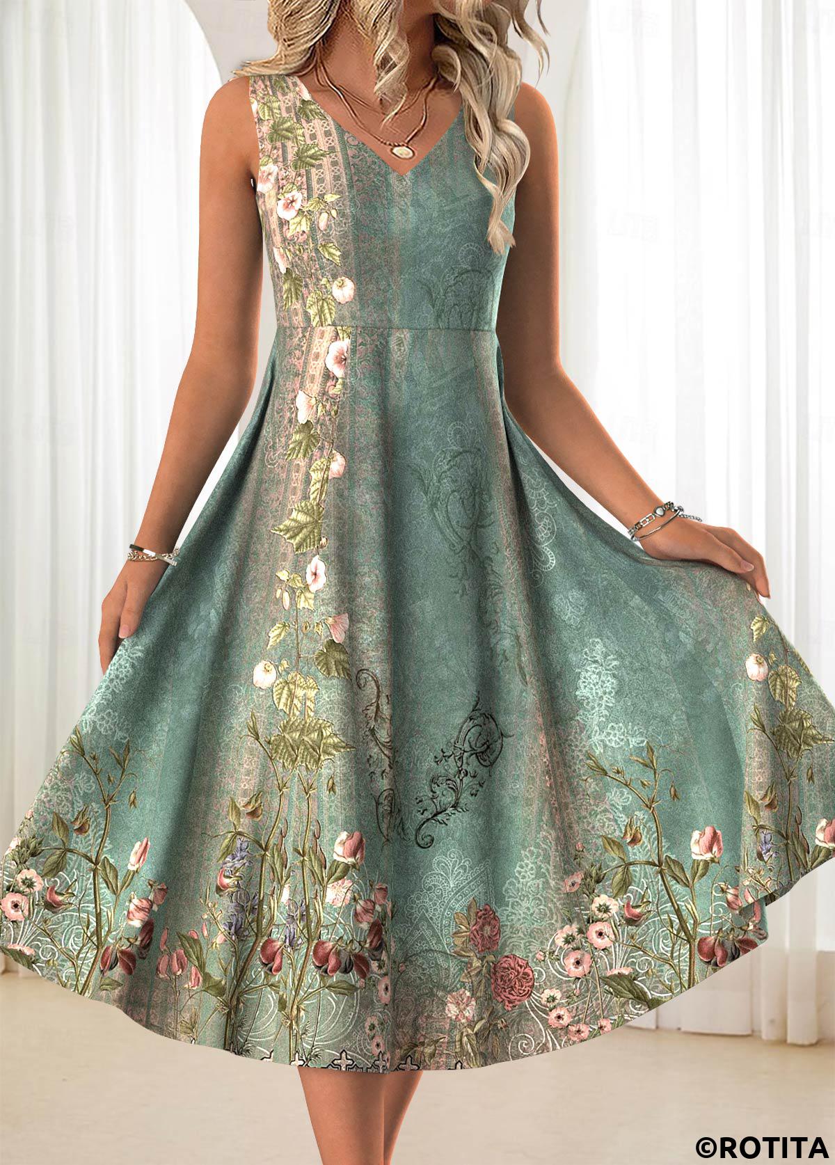 Sage Green dresses,Floral dresses,Plants dresses,Everyday dresses,Casual dresses,ROTITA Two Piece Floral Print Sage Green Dress and Cardigan