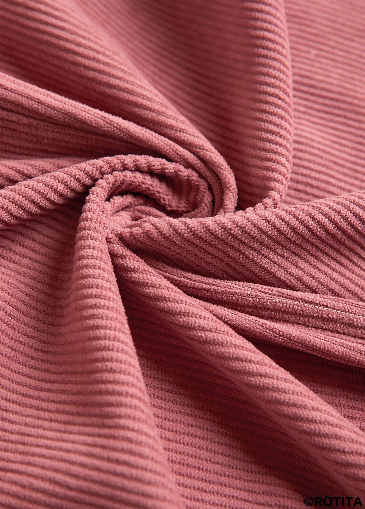 Dusty Pink tops,Plain Color tops,ROTITA Button Up Dusty Pink Turn Down Collar Corduroy Waistcoat