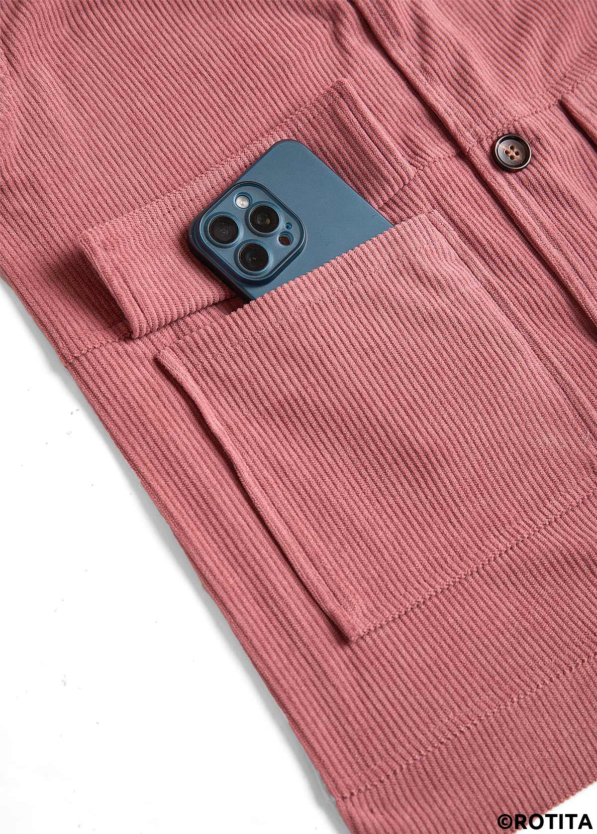 Dusty Pink tops,Plain Color tops,ROTITA Button Up Dusty Pink Turn Down Collar Corduroy Waistcoat
