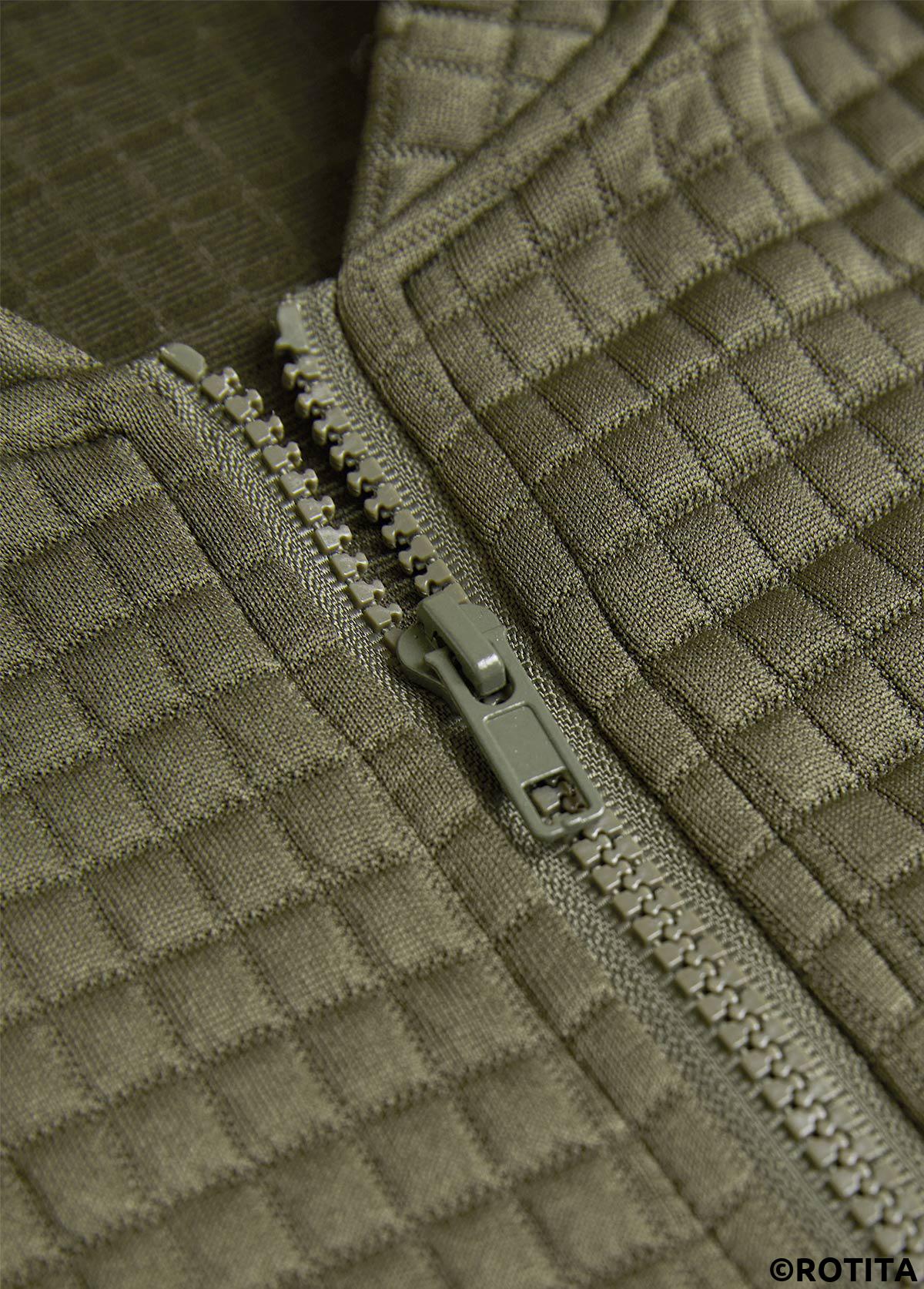 Olive Green tops,Plain Color tops,ROTITA Jacquard Olive Green Stand Collar Long Sleeve Jacket