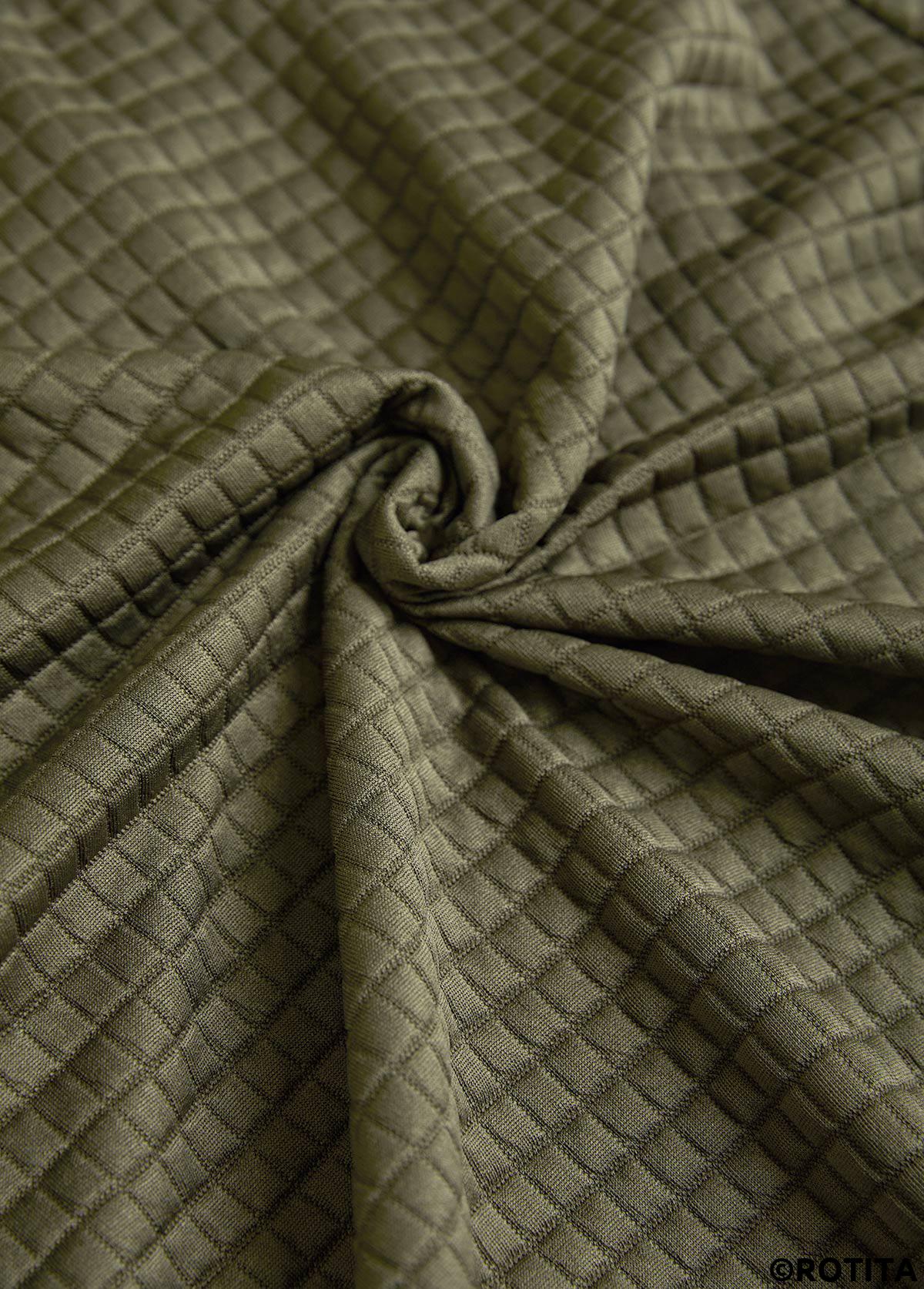 Olive Green tops,Plain Color tops,ROTITA Jacquard Olive Green Stand Collar Long Sleeve Jacket