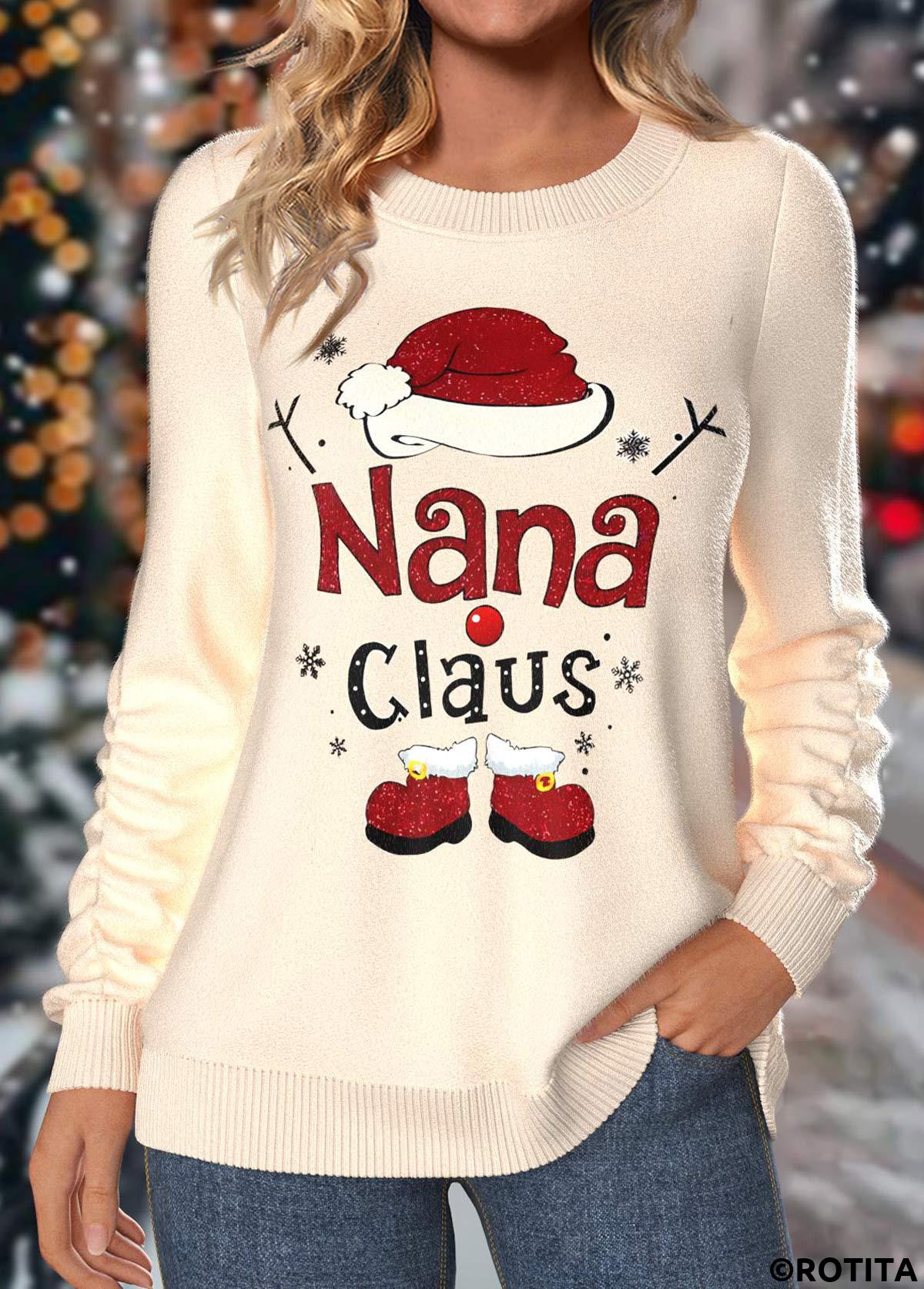 Raw white tops,Christmas tops,Letter tops,ROTITA Christmas Raw White Round Neck Long Sleeve Sweatshirt