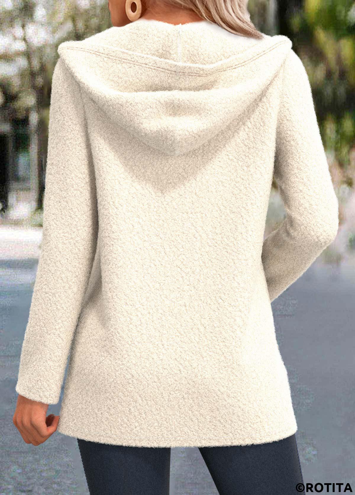 White tops,Leopard tops,ROTITA Patchwork Leopard White Hooded Long Sleeve Coat