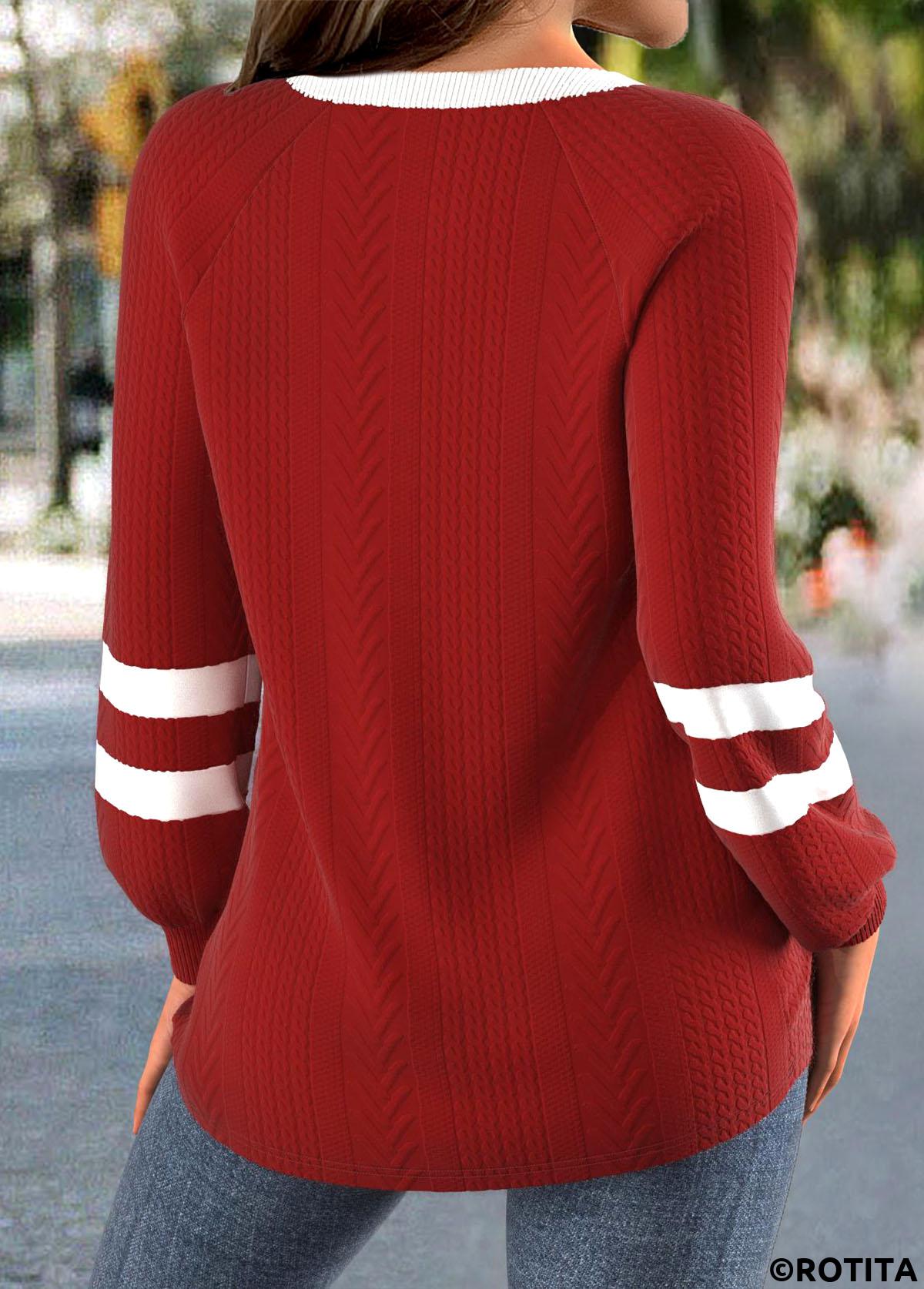 sweat-shirt à manches longues et col rond en tissu texturé rouge rotita