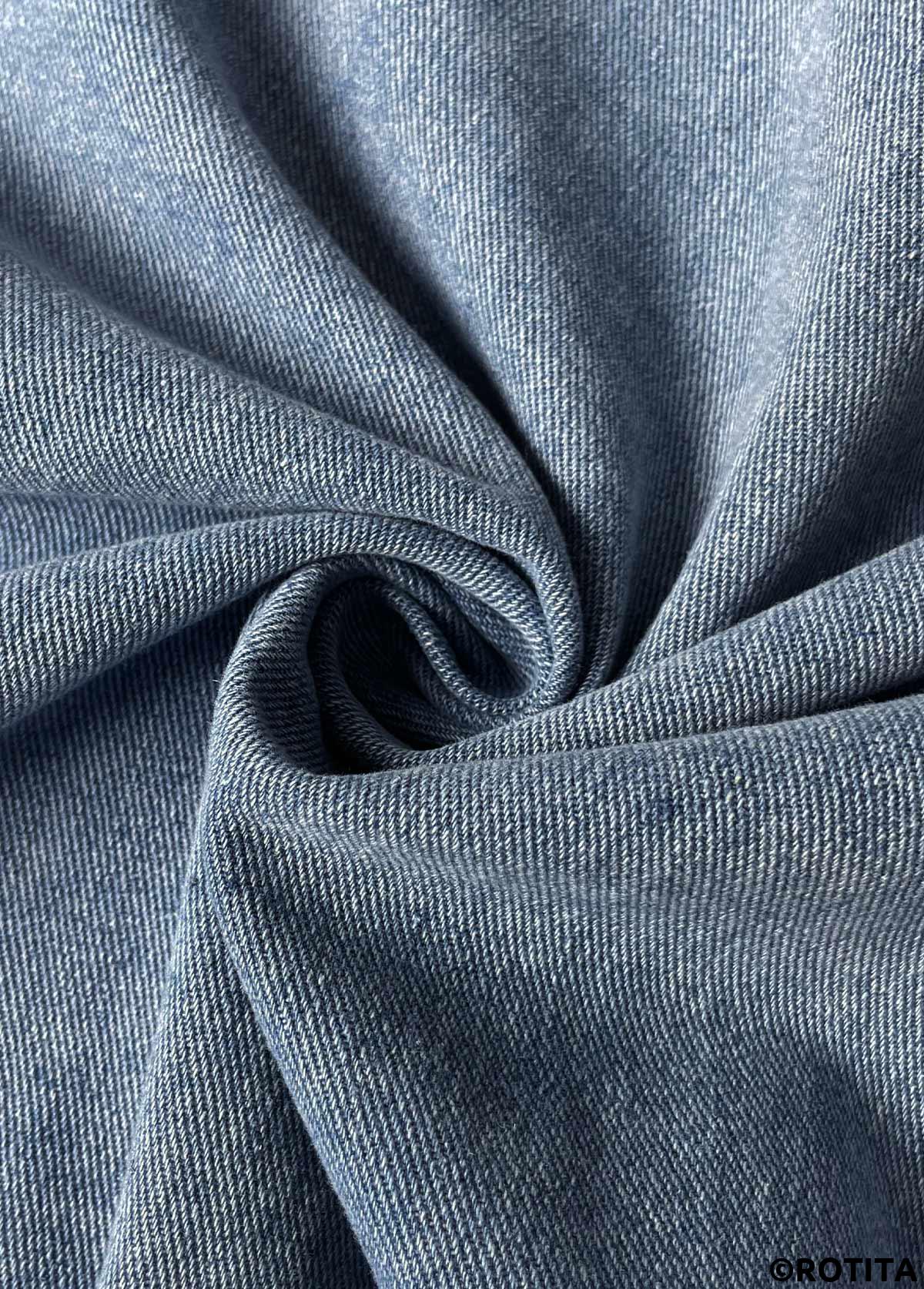 Denim Blue tops,Plain Color tops,Button Denim Blue Turn Down Collar Long Sleeve Coat