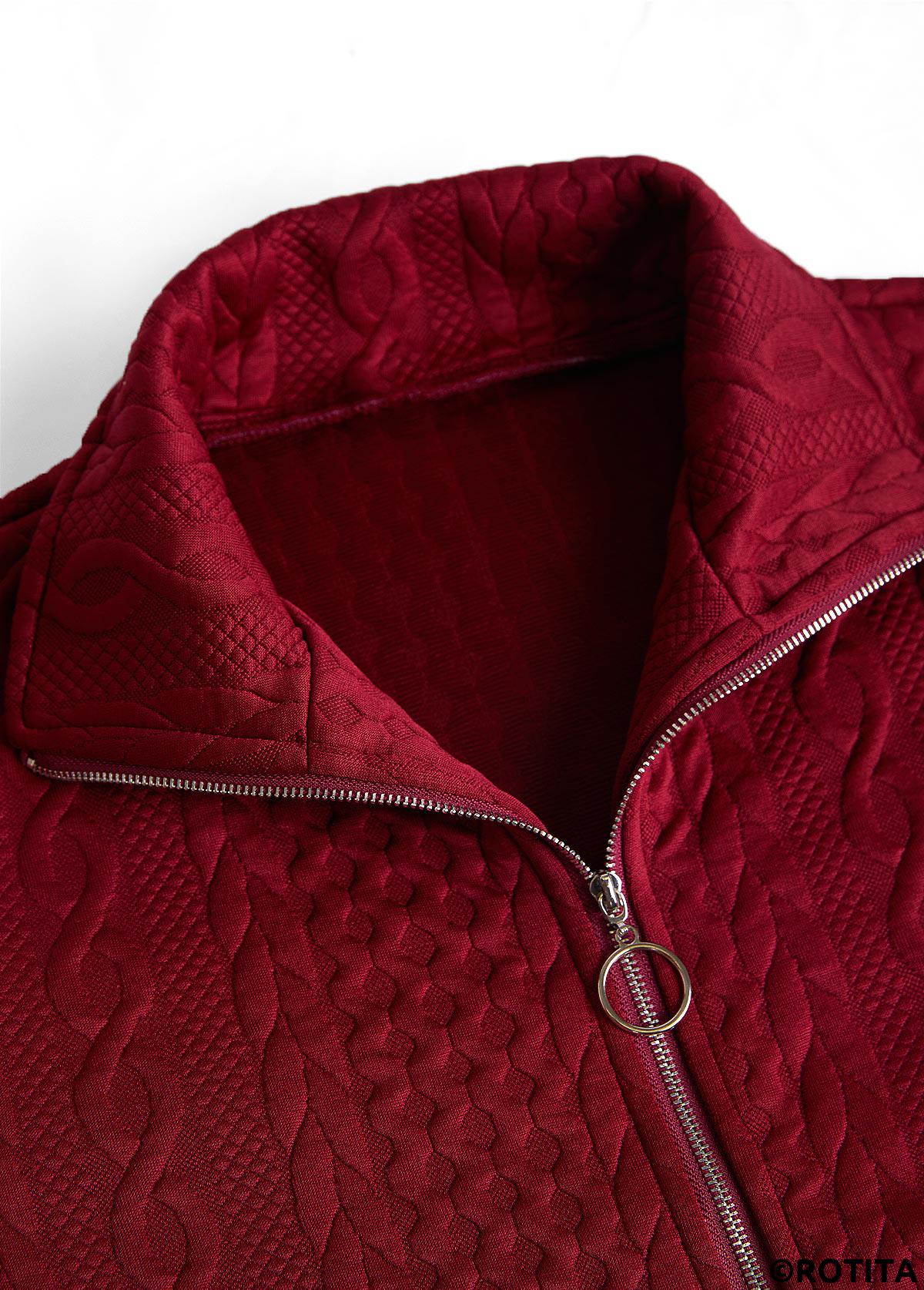 Wine Red plus size,Plain Color plus size,ROTITA Plus Size Jacquard Wine Red Stand Collar Sleeveless Waistcoat