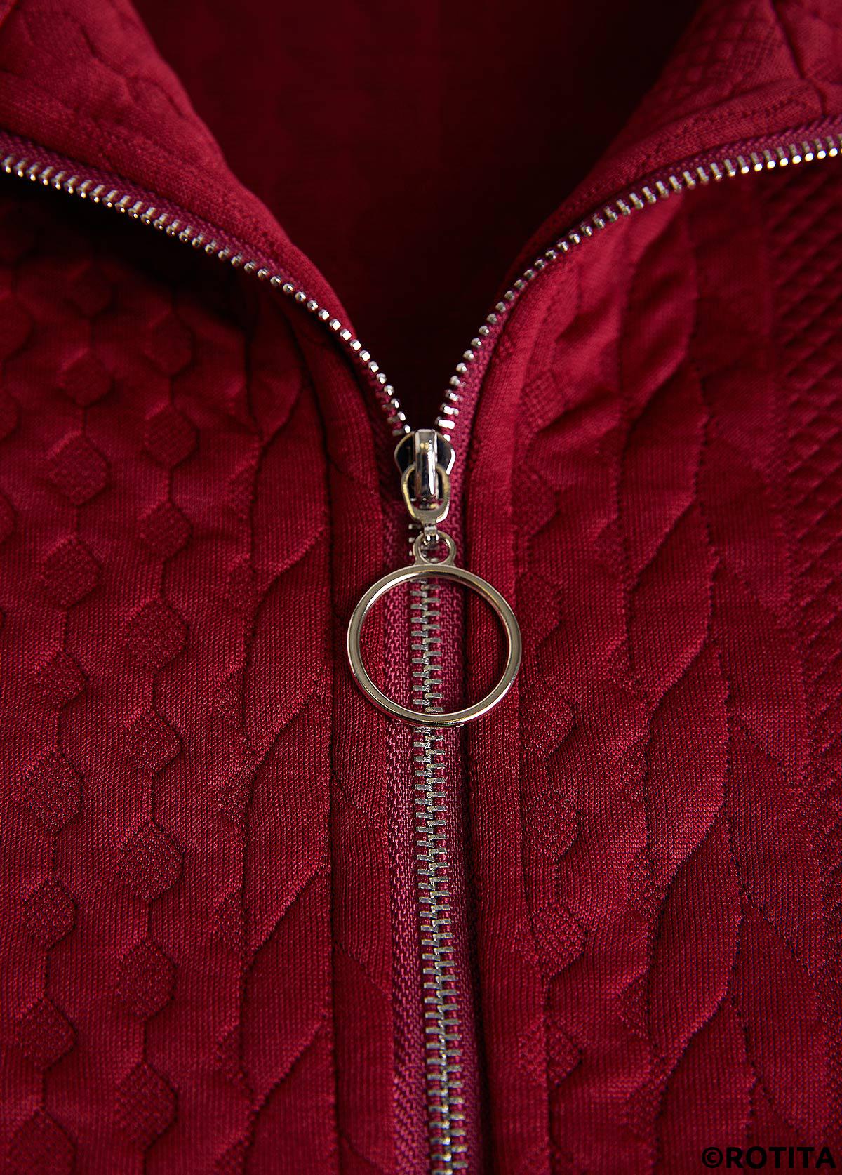 Wine Red plus size,Plain Color plus size,ROTITA Plus Size Jacquard Wine Red Stand Collar Sleeveless Waistcoat