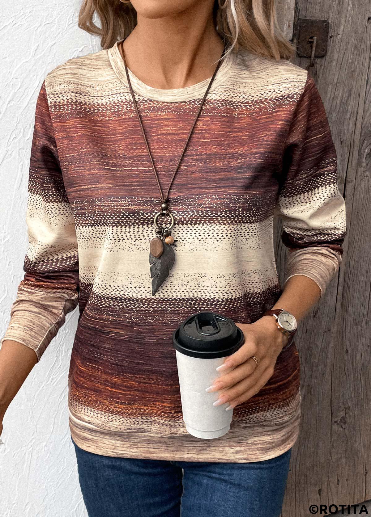 Multi Color plus size,Tribal plus size,ROTITA Plus Size Patchwork Multi Color Tribal Print Sweatshirt