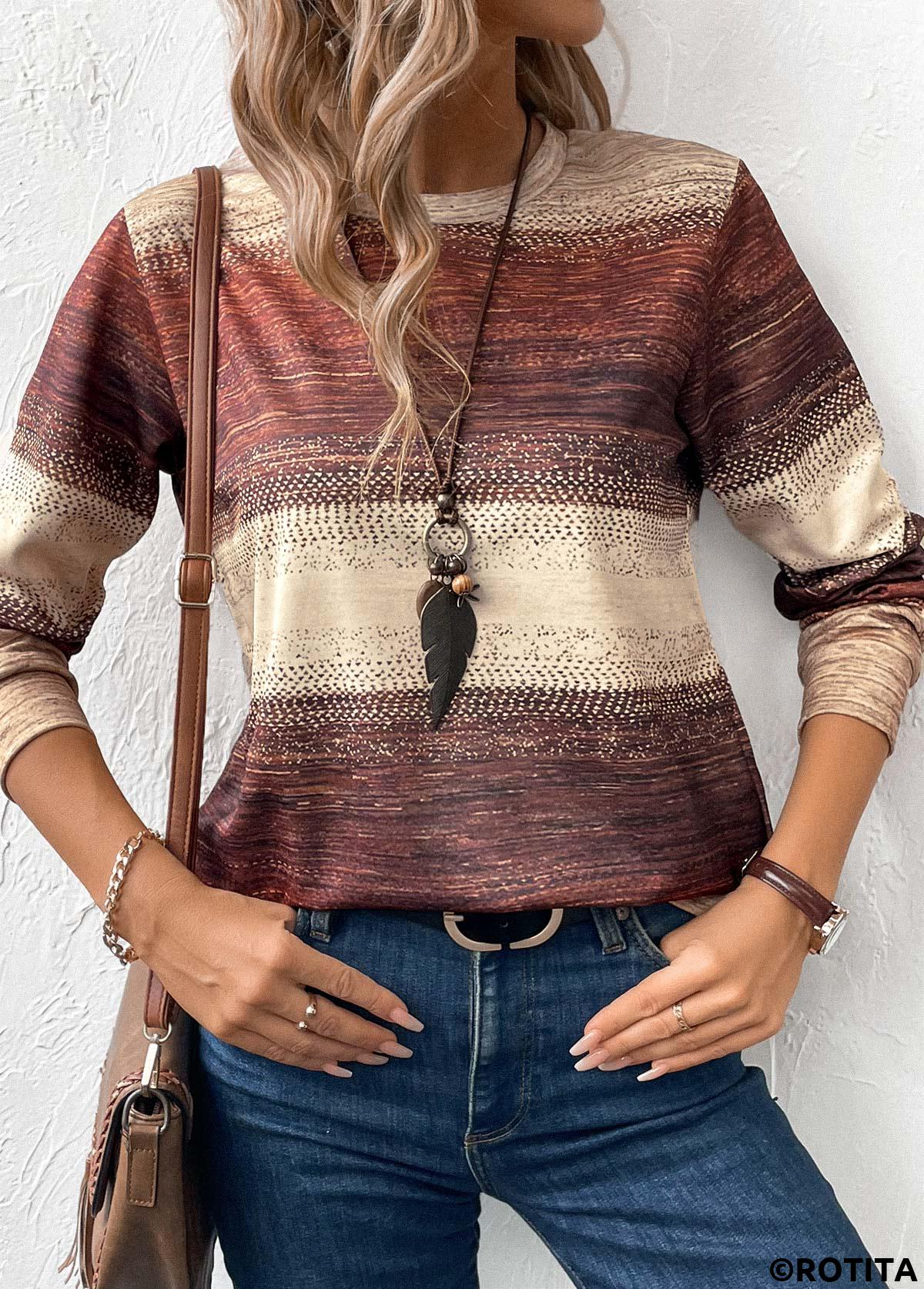 Multi Color plus size,Tribal plus size,ROTITA Plus Size Patchwork Multi Color Tribal Print Sweatshirt