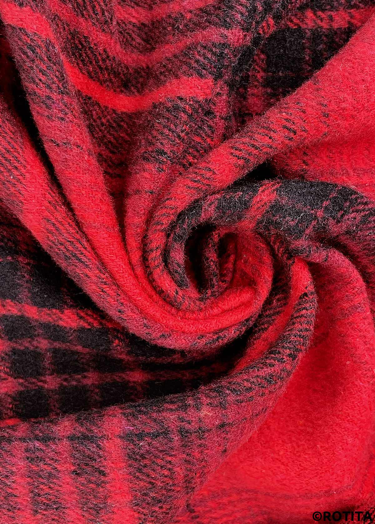 chemise à manches longues à col rabattu et carreaux rouges à boutons Rotita