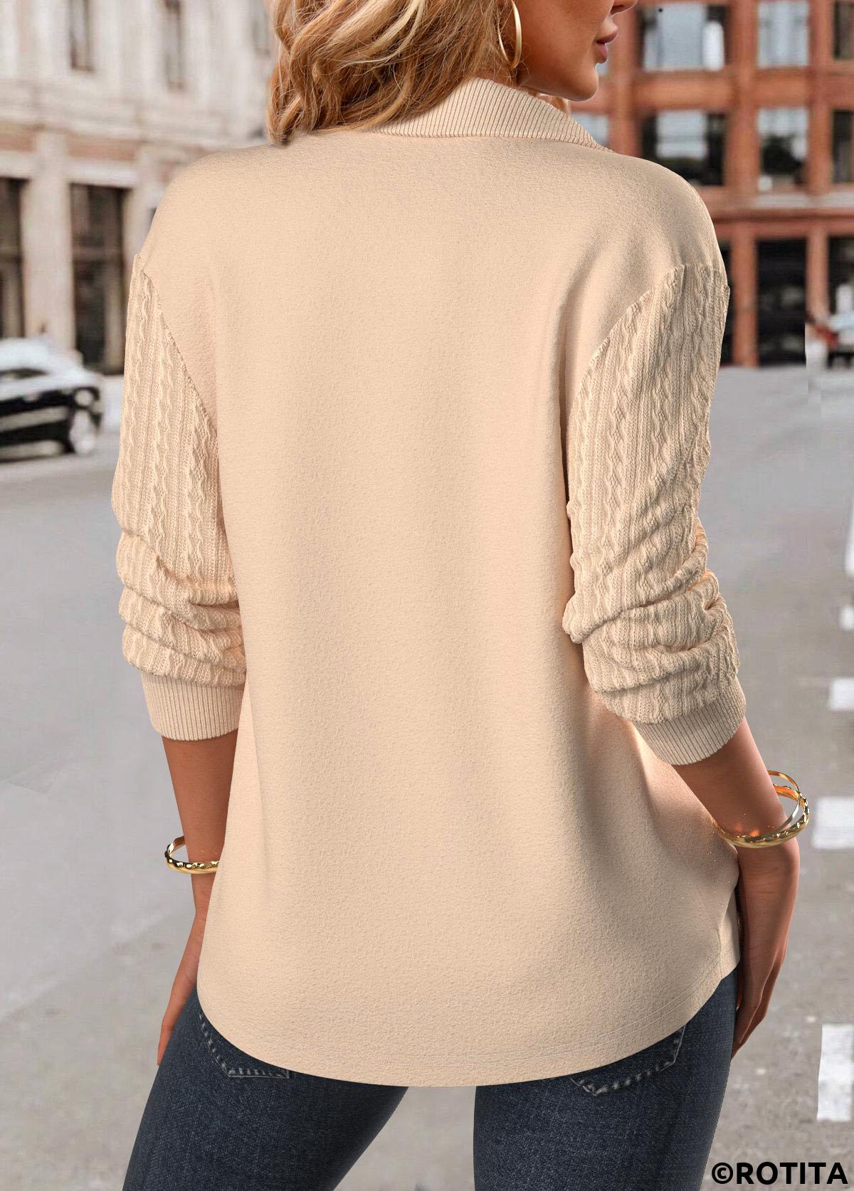 ROTITA Christmas Jacquard Skin Color Turn Down Collar Sweatshirt