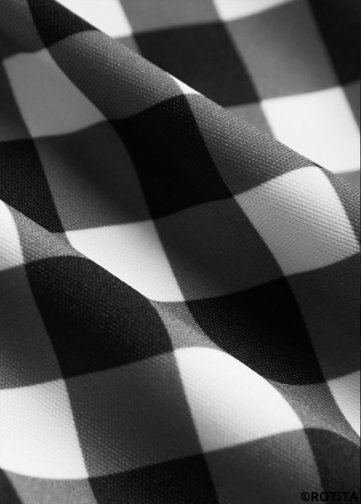 Black dresses,Geometric dresses,Everyday dresses,Casual dresses,ROTITA Patchwork Geometric Print Black Split Neck Long Sleeve Dress