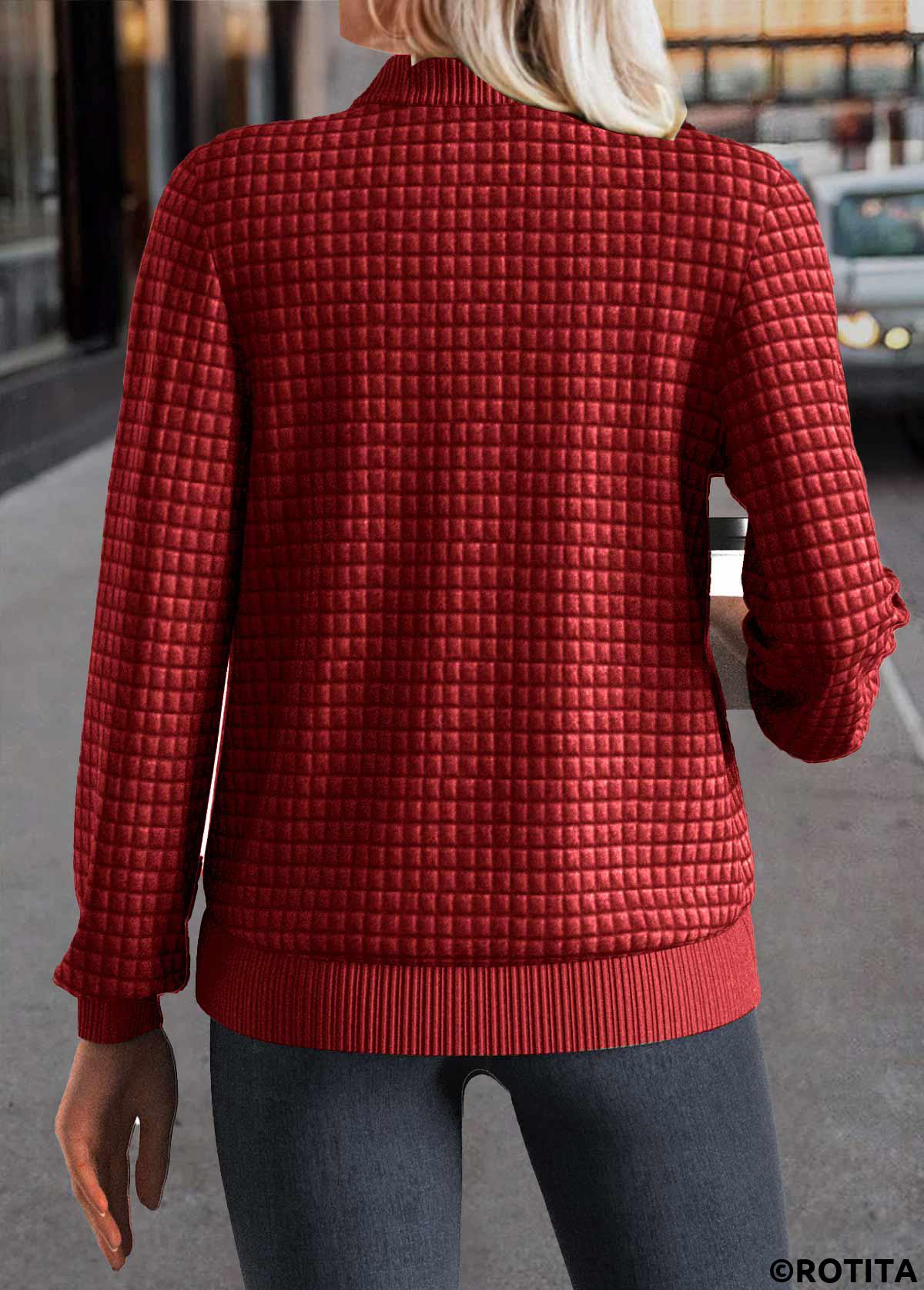 Red plus size,Plain Color plus size,ROTITA Christmas Plus Size Patchwork Red Stand Collar Jacket