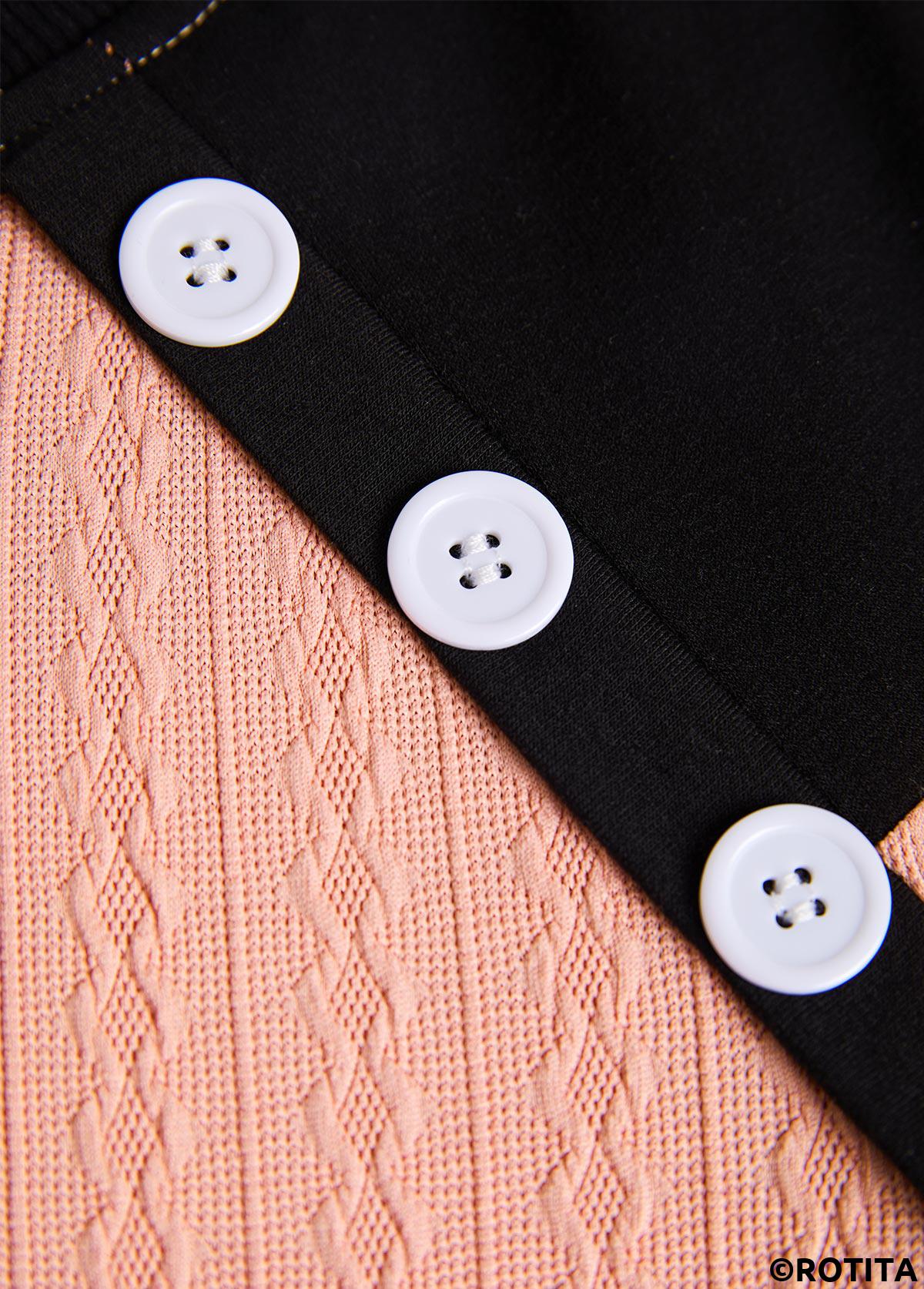 Dusty Pink tops,Contrast Color tops,ROTITA Patchwork Dusty Pink Round Neck Long Sleeve Sweatshirt