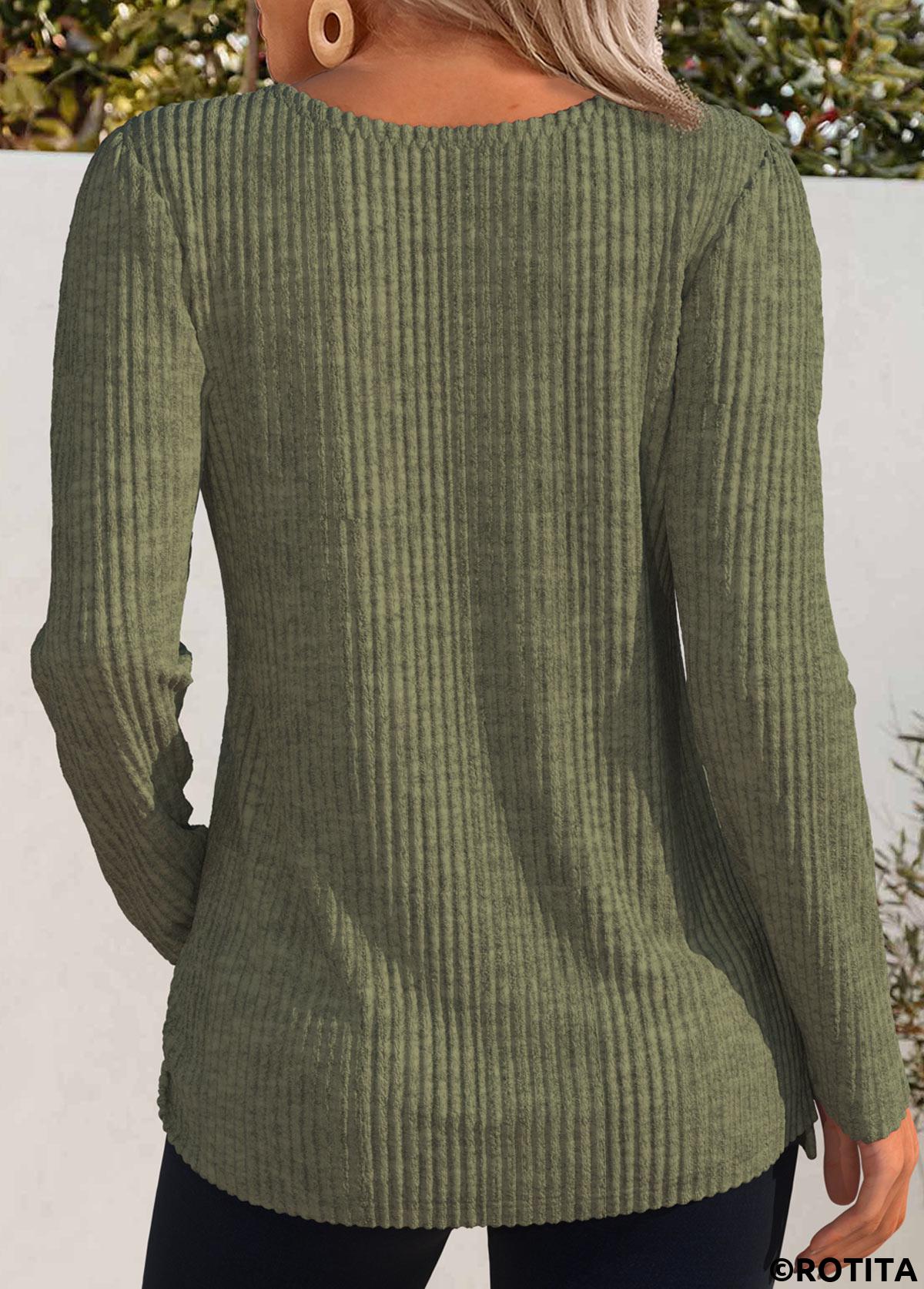 t-shirt à manches longues et col rond vert olive rotita