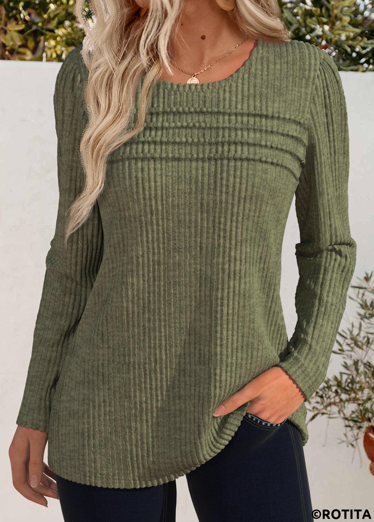t-shirt à manches longues et col rond vert olive rotita