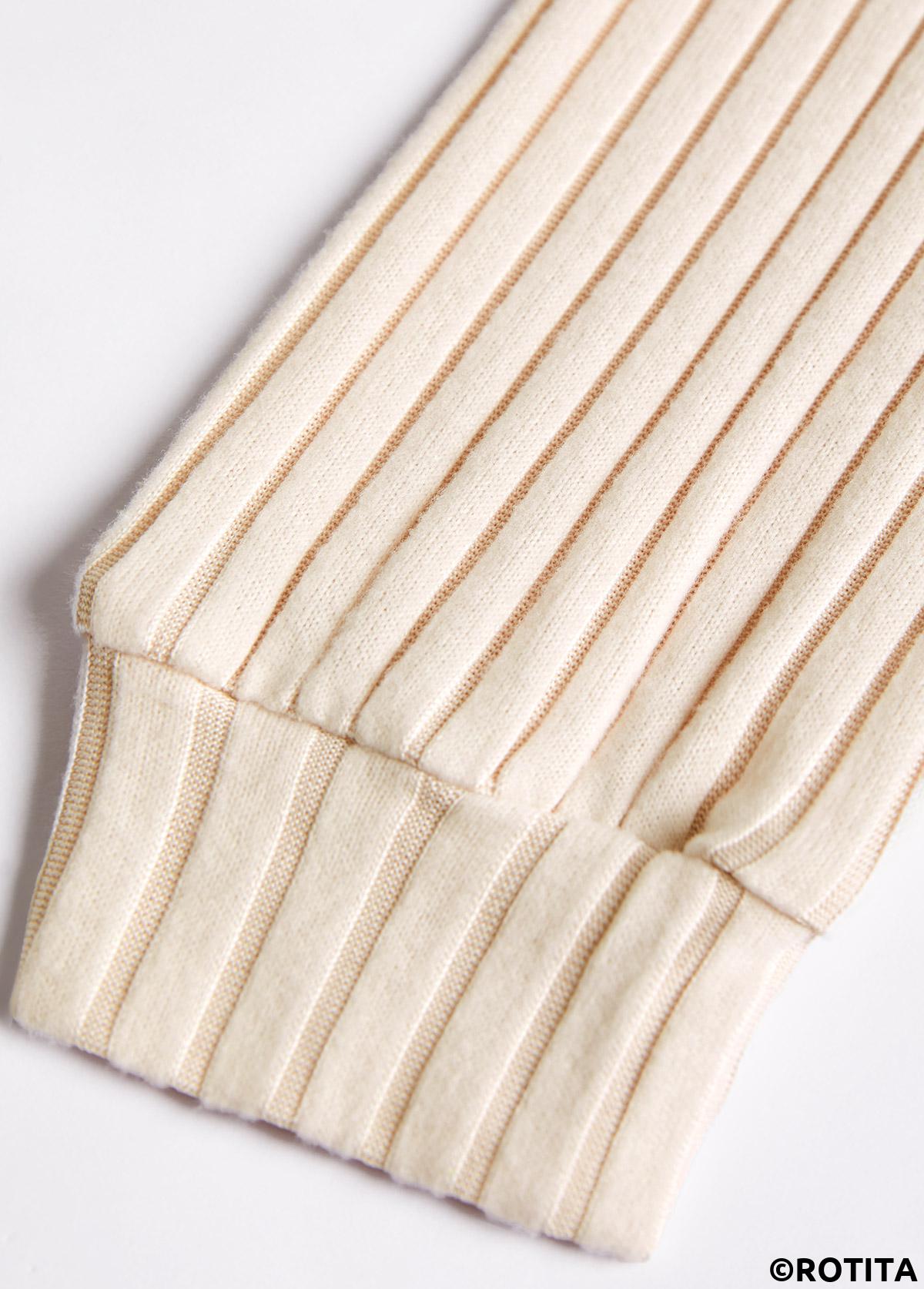 Beige tops,Contrast Color tops,ROTITA Button Beige Split Neck Long Sleeve Sweatshirt