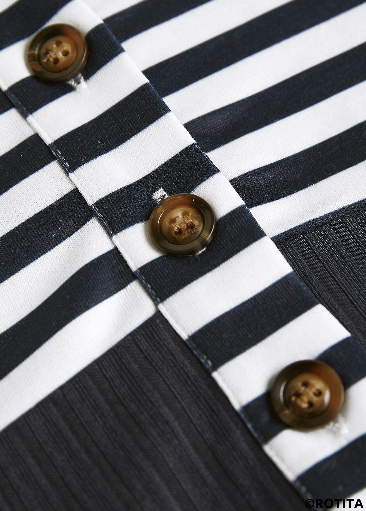 Navy plus size,Striped plus size,Geometric plus size,ROTITA Plus Size Button Navy Striped Split Neck Sweatshirt