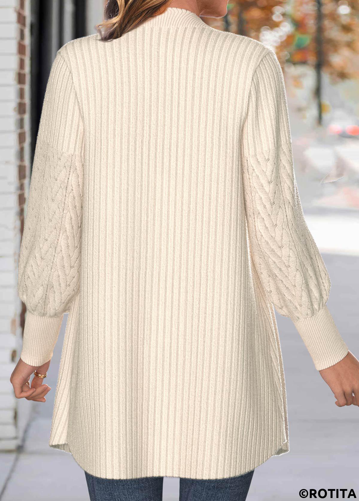Beige tops,Plain Color tops,ROTITA Lace Beige Long Sleeve Button Coat