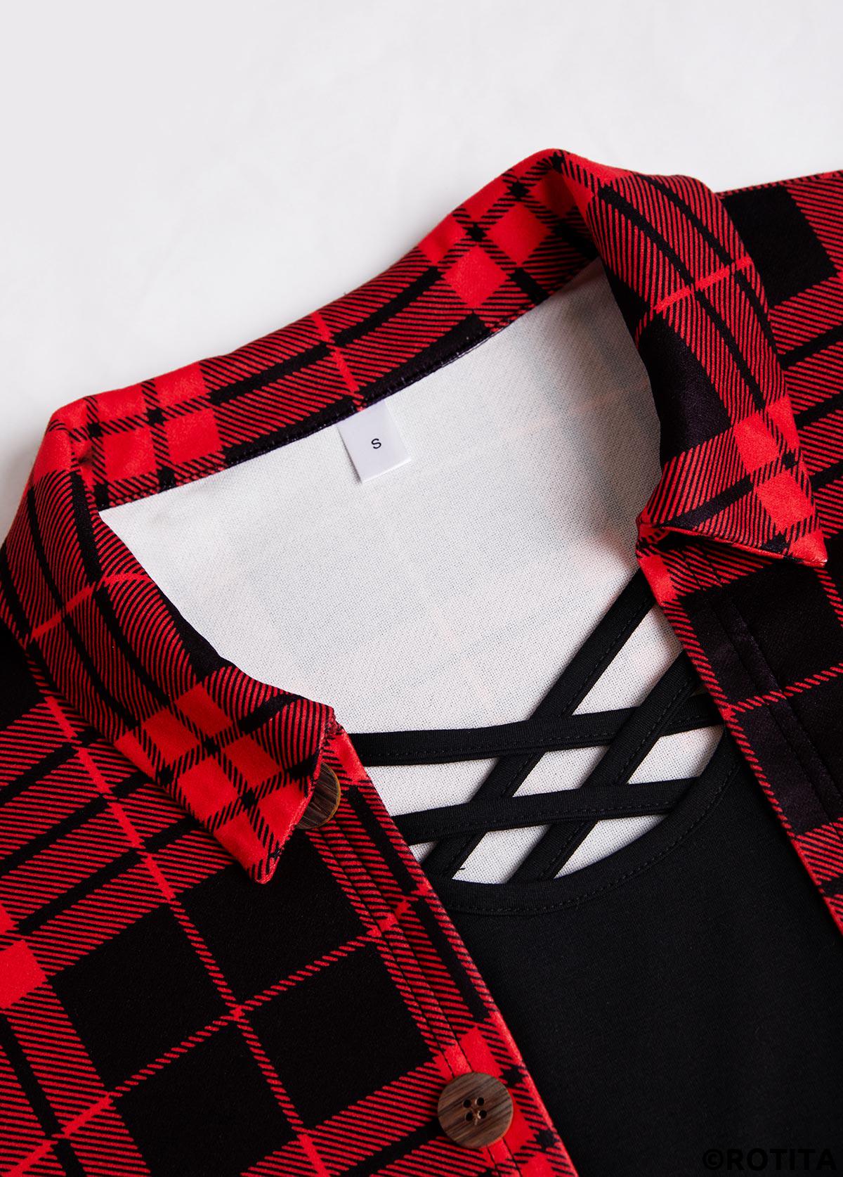 rotita criss cross plaid rouge faux deux pièces twinset